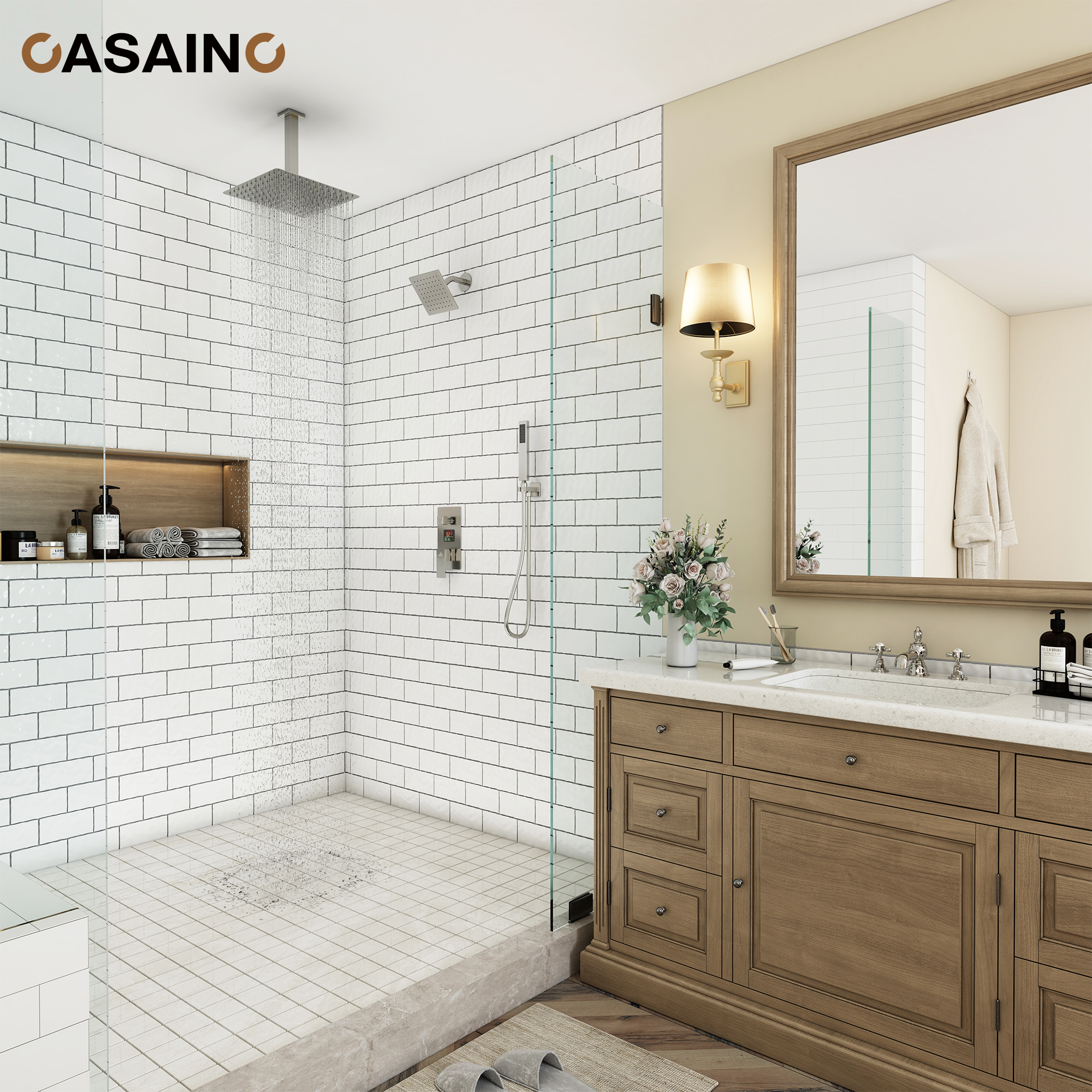 Deluxe Dual Shower Head Shower System With Digital Display Of Temperature