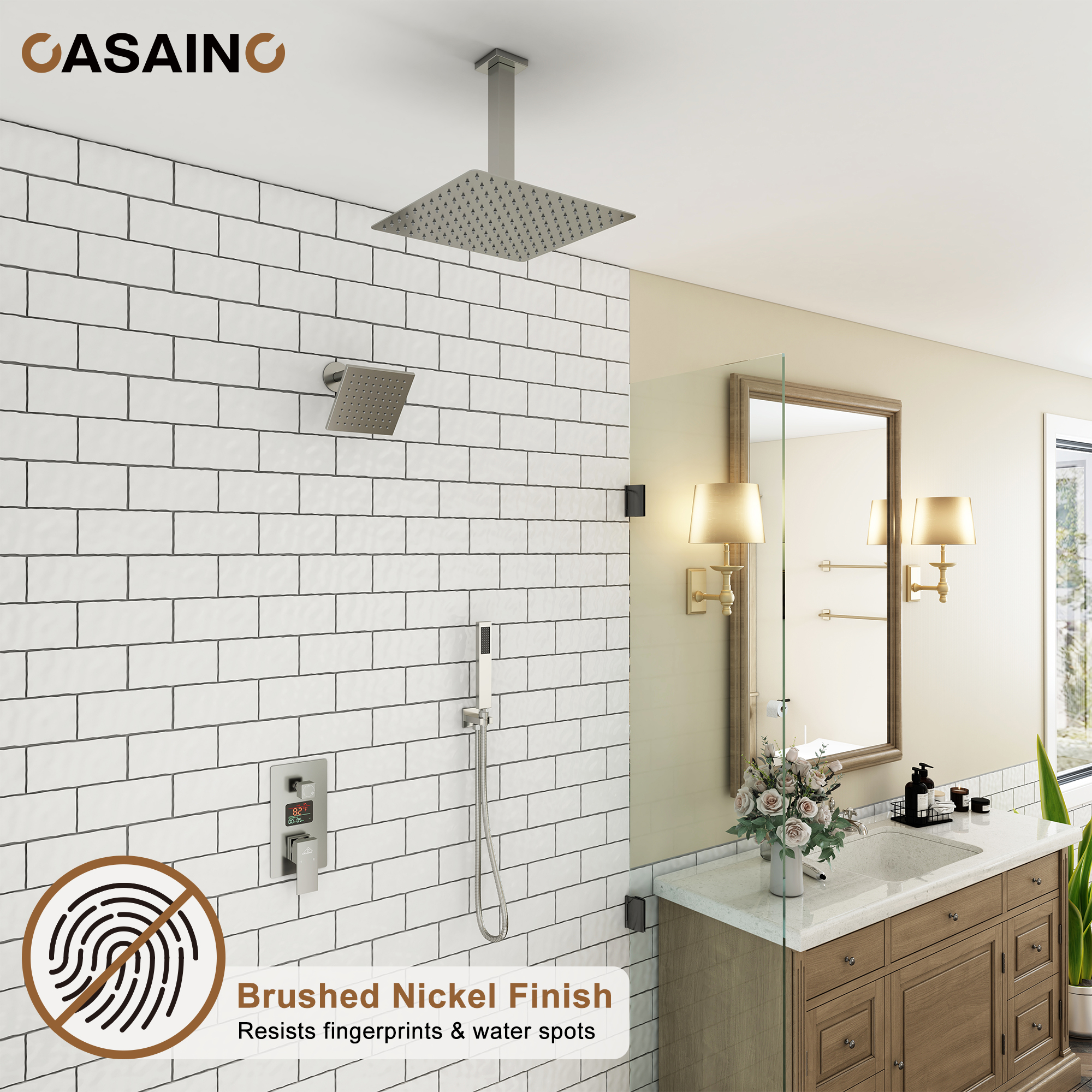 Deluxe Dual Shower Head Shower System With Digital Display Of Temperature