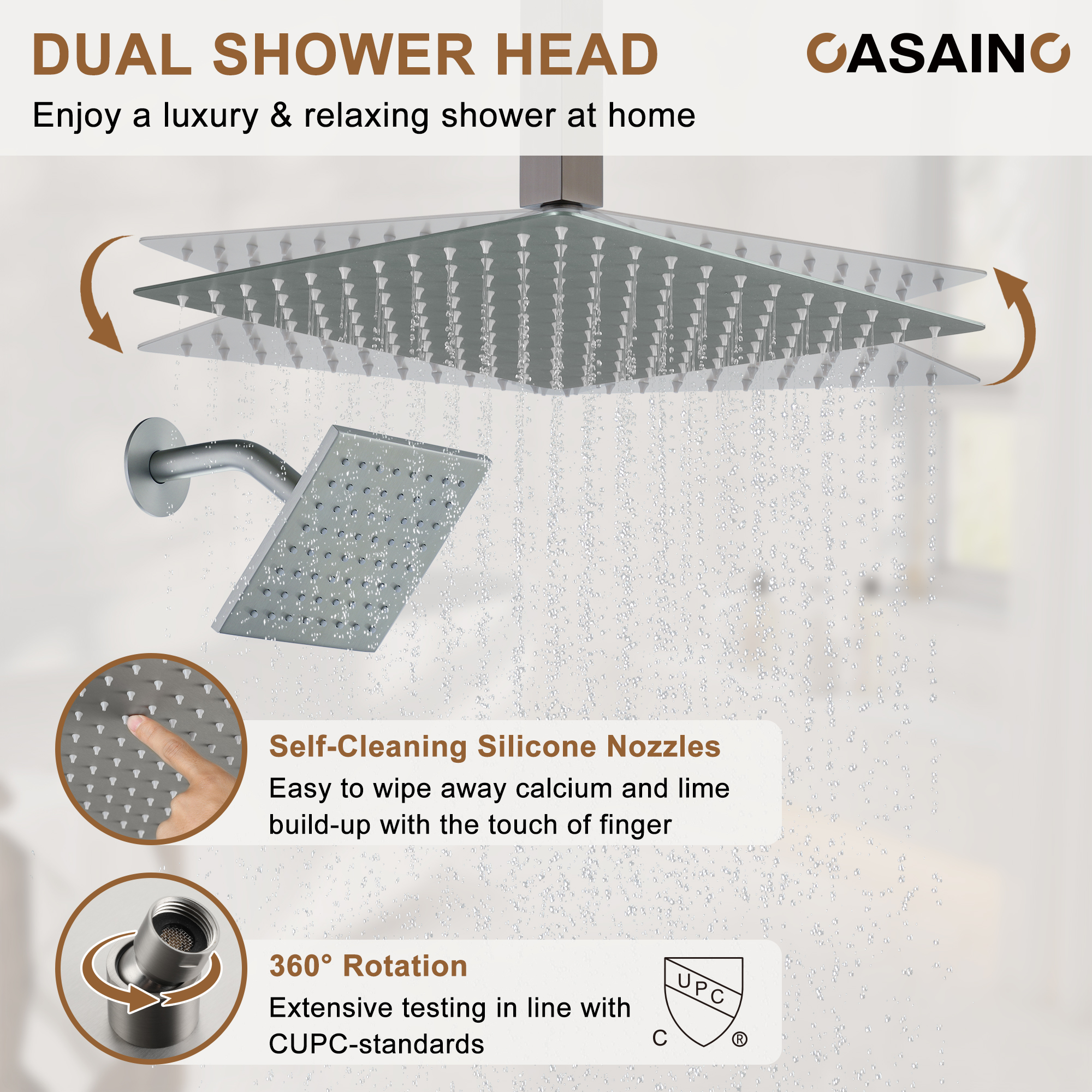 Deluxe Dual Shower Head Shower System With Digital Display Of Temperature