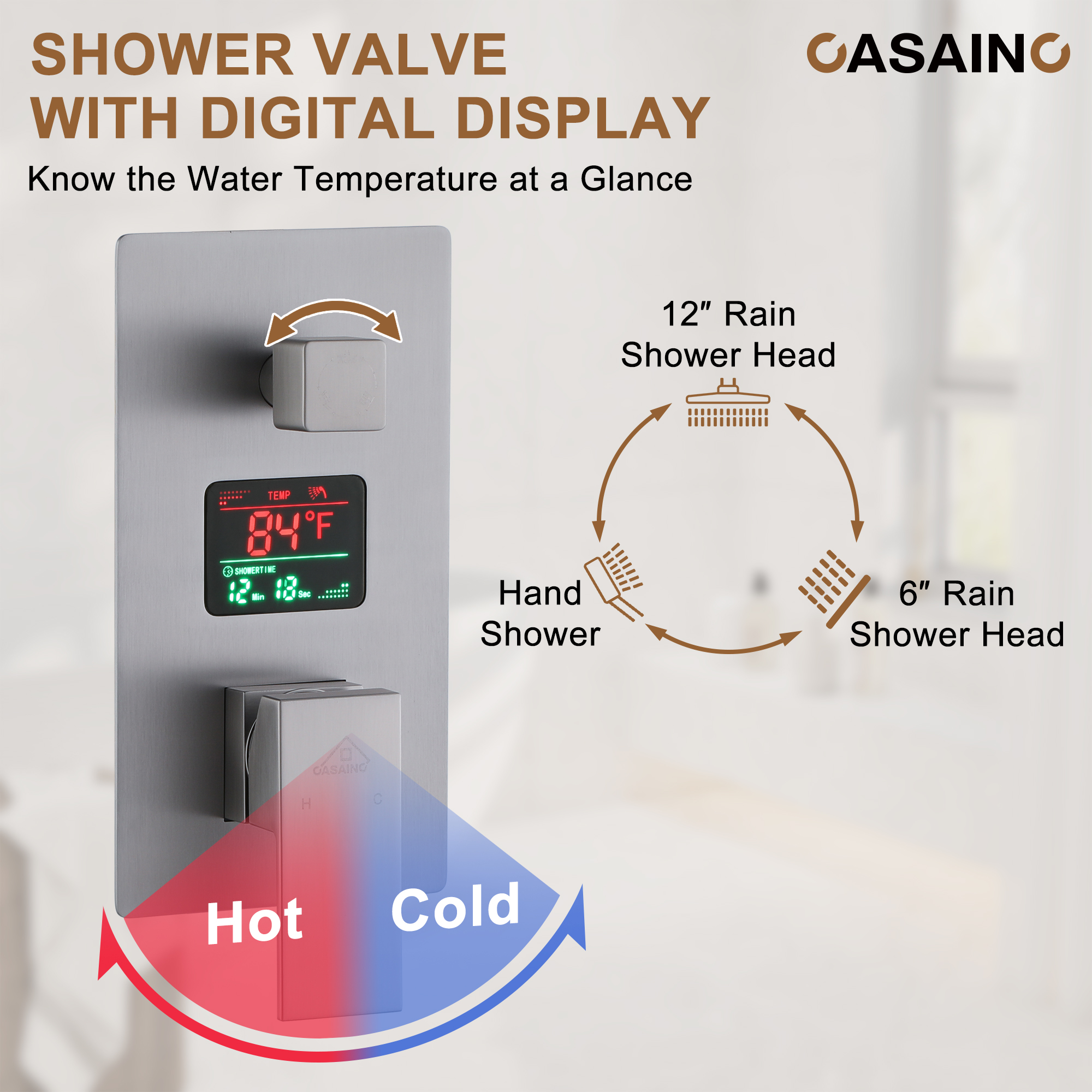 Deluxe Dual Shower Head Shower System With Digital Display Of Temperature