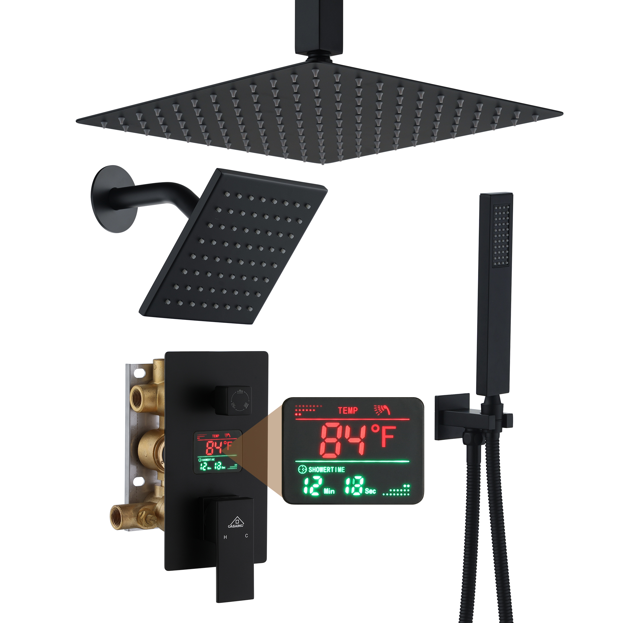 Deluxe Dual Shower Head Shower System With Digital Display Of Temperature