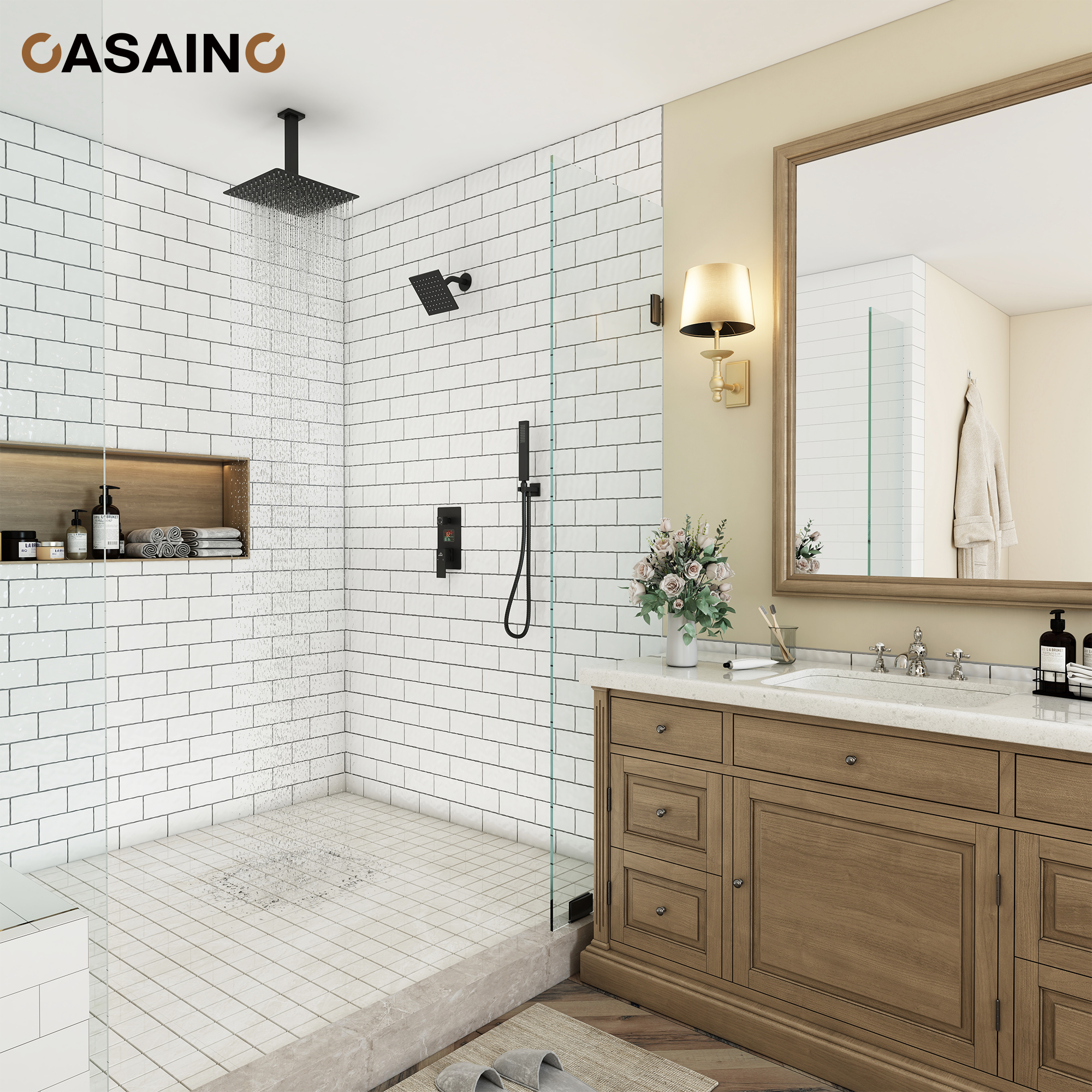 Deluxe Dual Shower Head Shower System With Digital Display Of Temperature