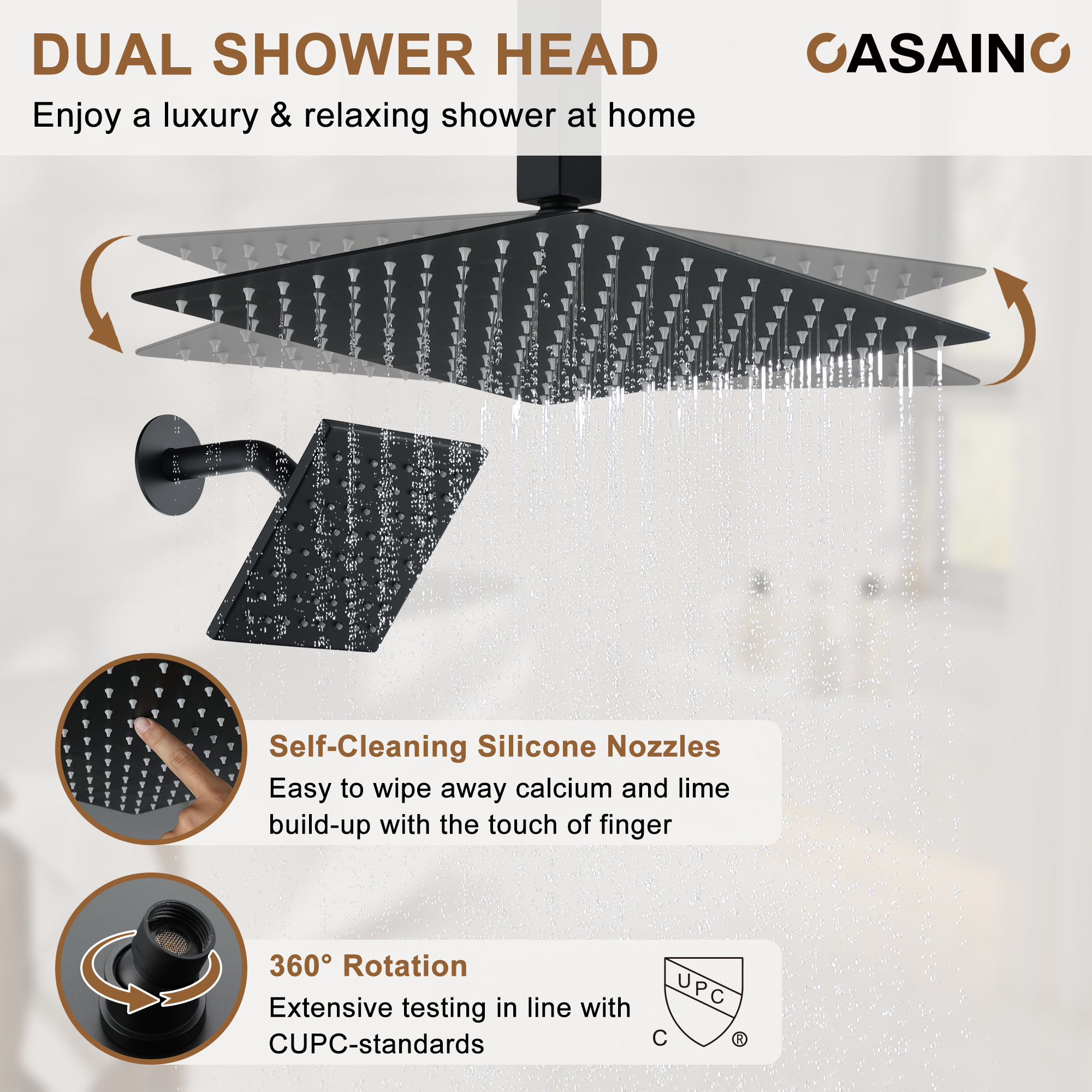 Deluxe Dual Shower Head Shower System With Digital Display Of Temperature