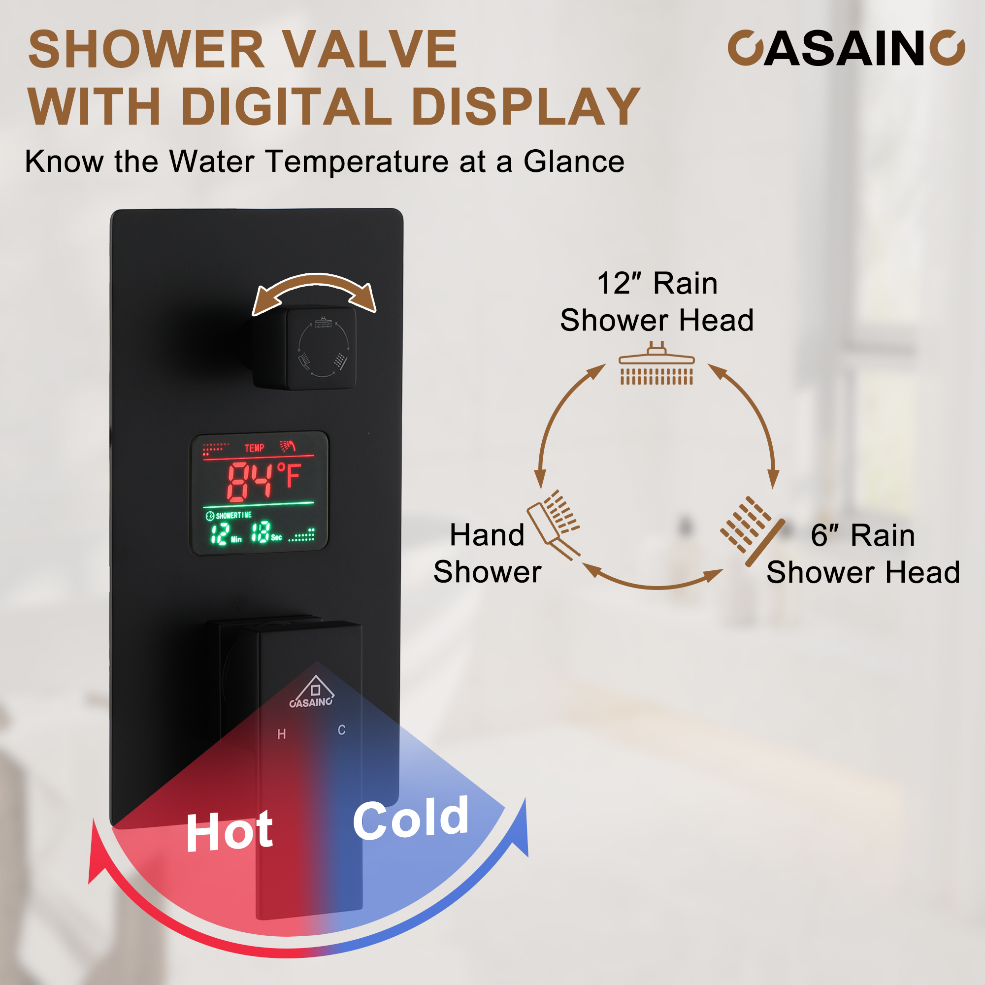 Deluxe Dual Shower Head Shower System With Digital Display Of Temperature