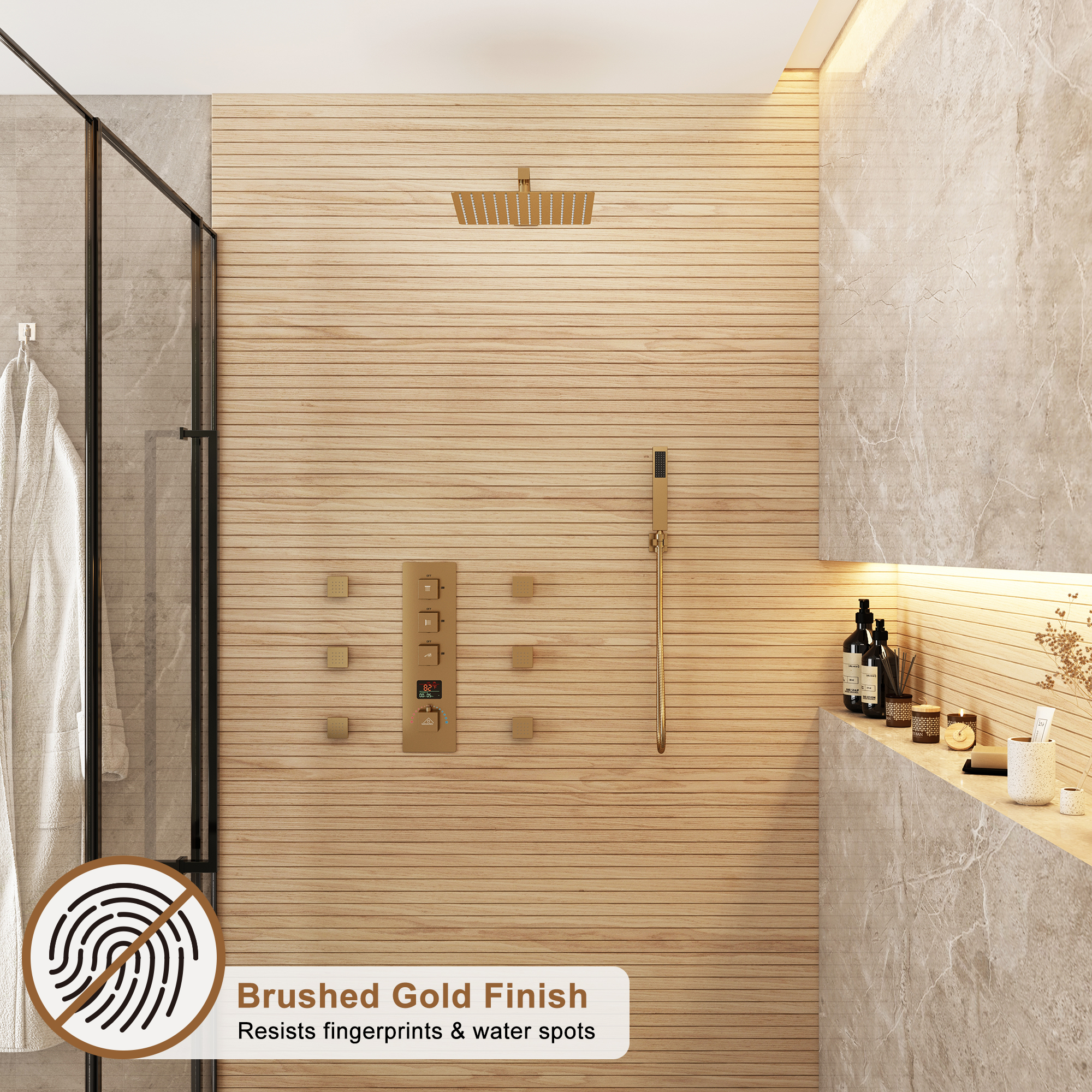 12" Wall Mount Deluxe Shower System With Digital Display & 6 Body Jets