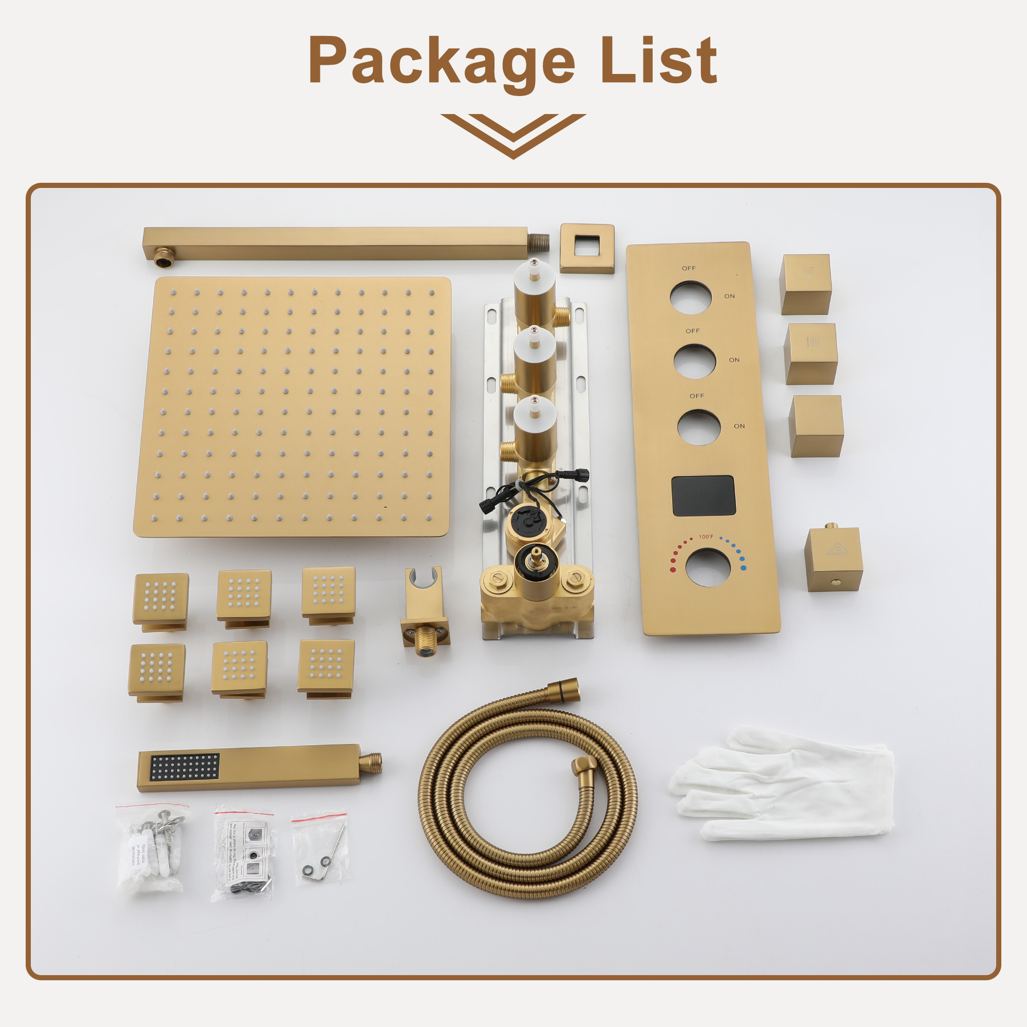 12" Wall Mount Deluxe Shower System With Digital Display & 6 Body Jets