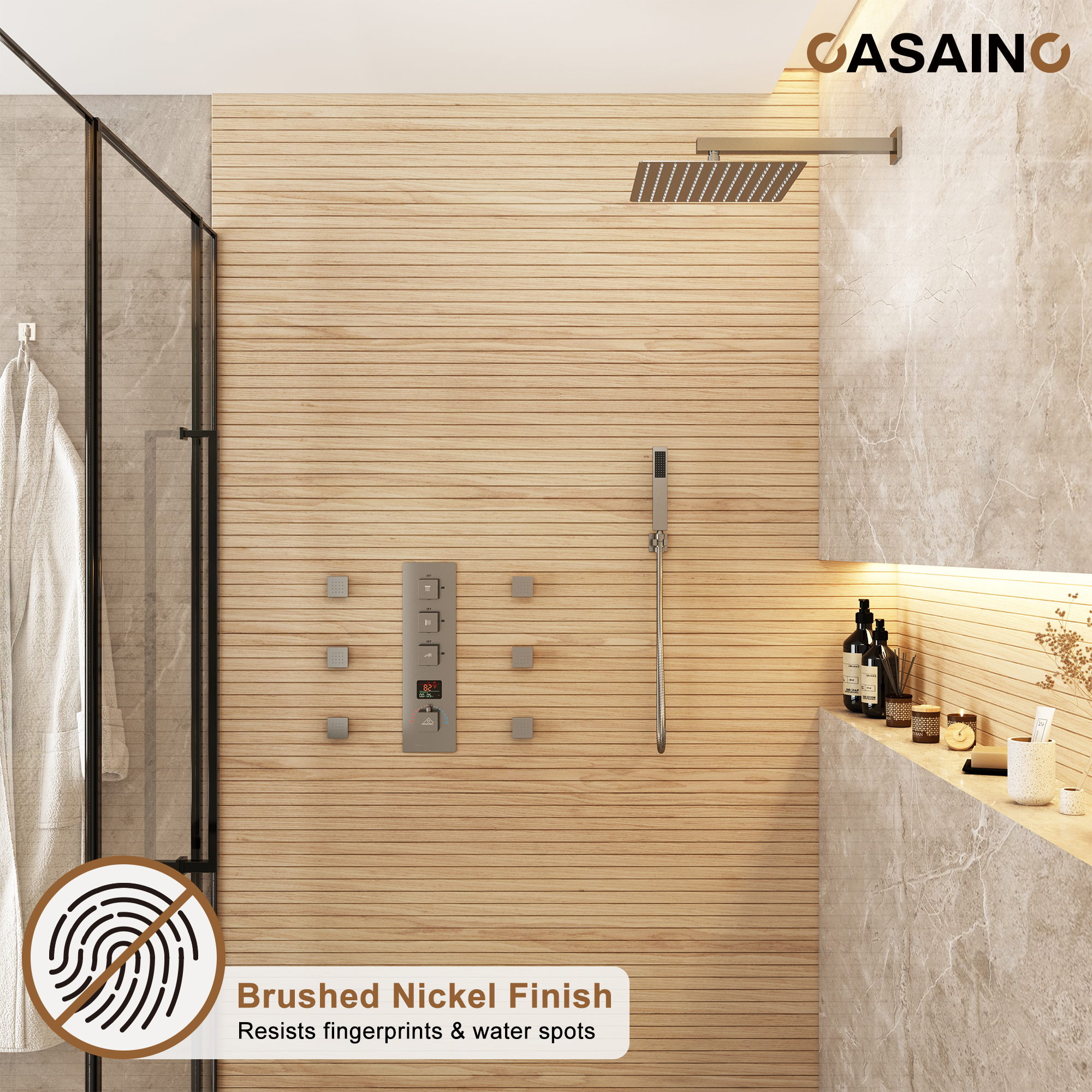 Deluxe 3-Function Shower With Digital Display Of Temperature Shower System With 6 Side Jets