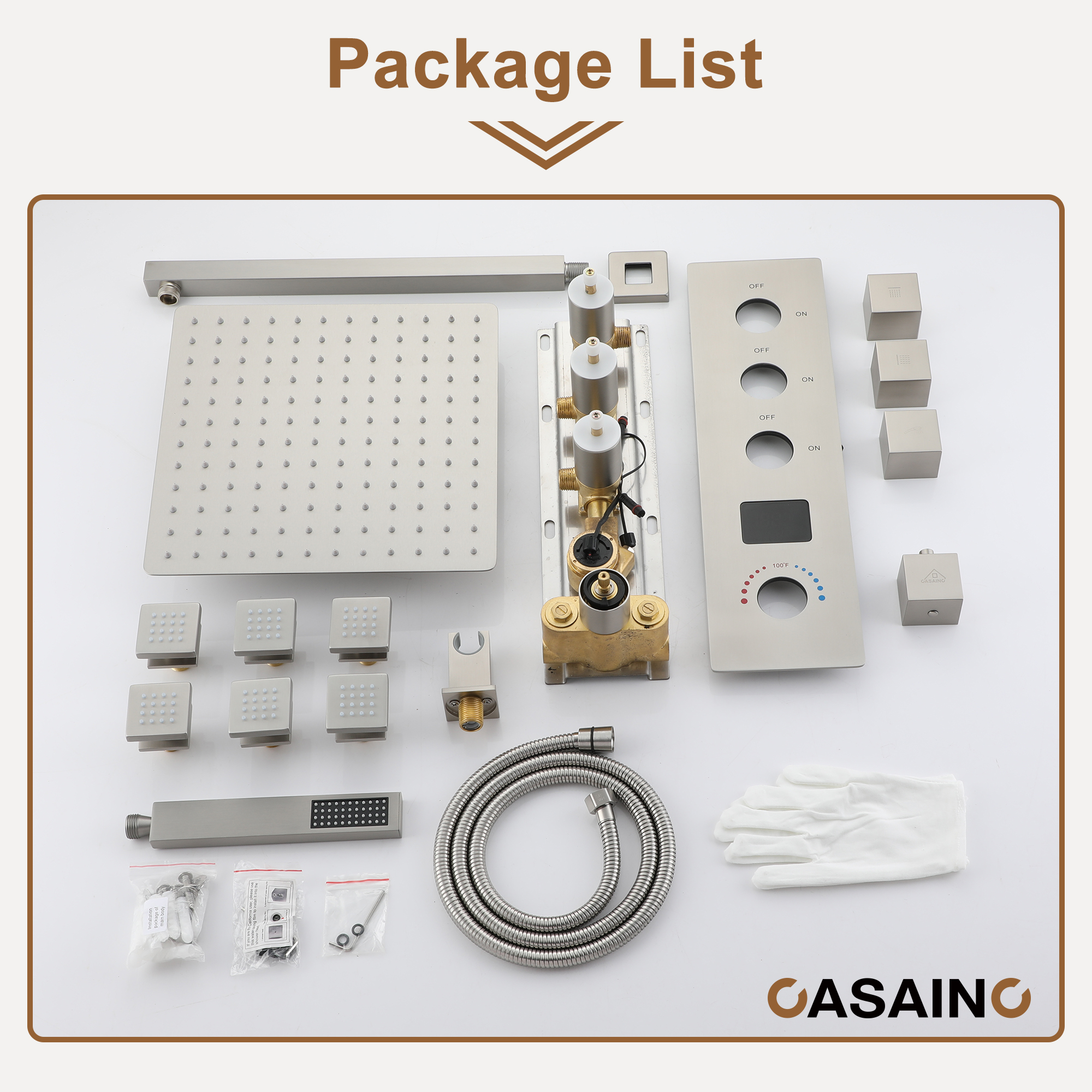 Deluxe 3-Function Shower With Digital Display Of Temperature Shower System With 6 Side Jets