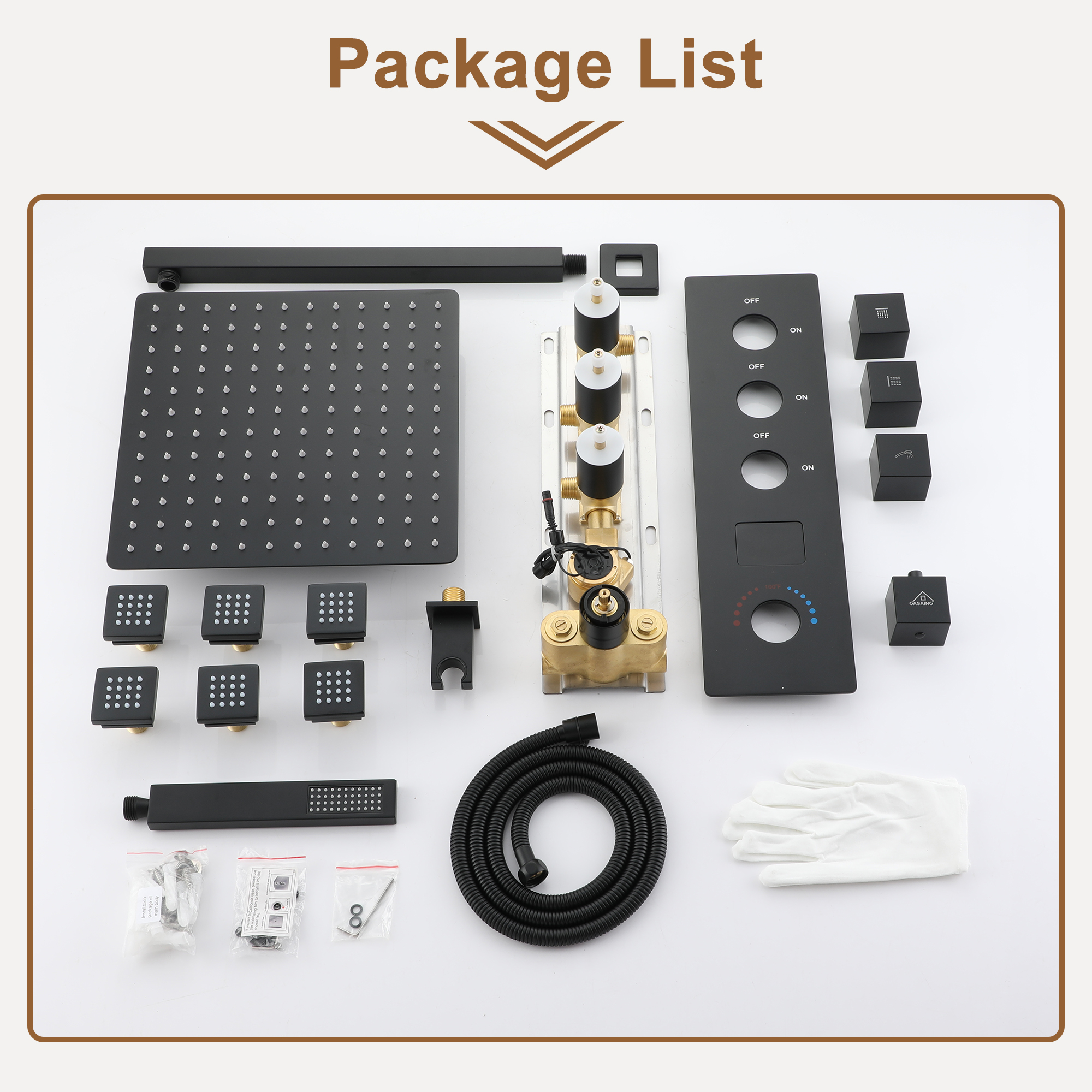 12" Wall Mount Deluxe Shower System With Digital Display & 6 Body Jets