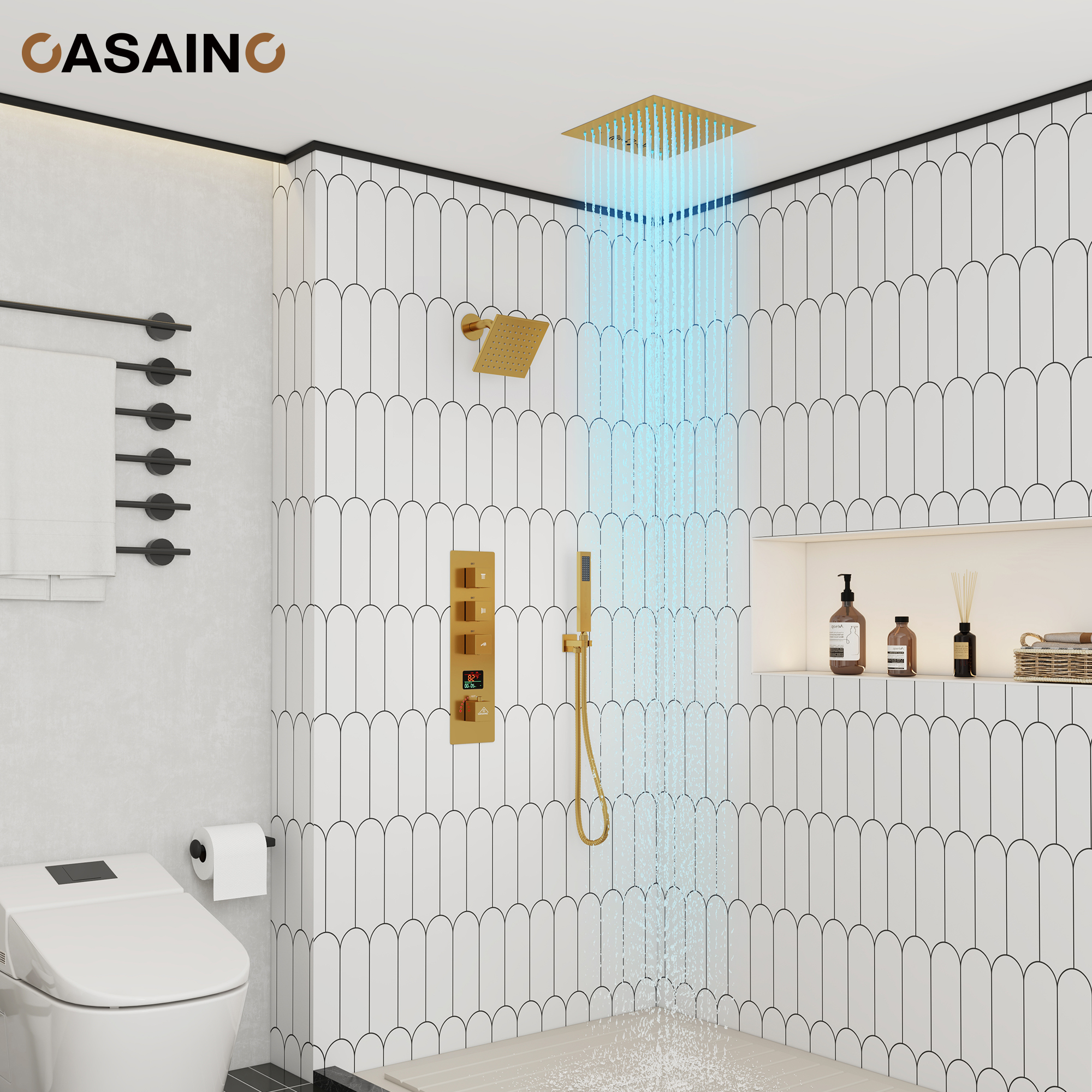 Luxurious Showerhead Shower System With 64 Colors Of Led Lighting And Bluetooth Technology