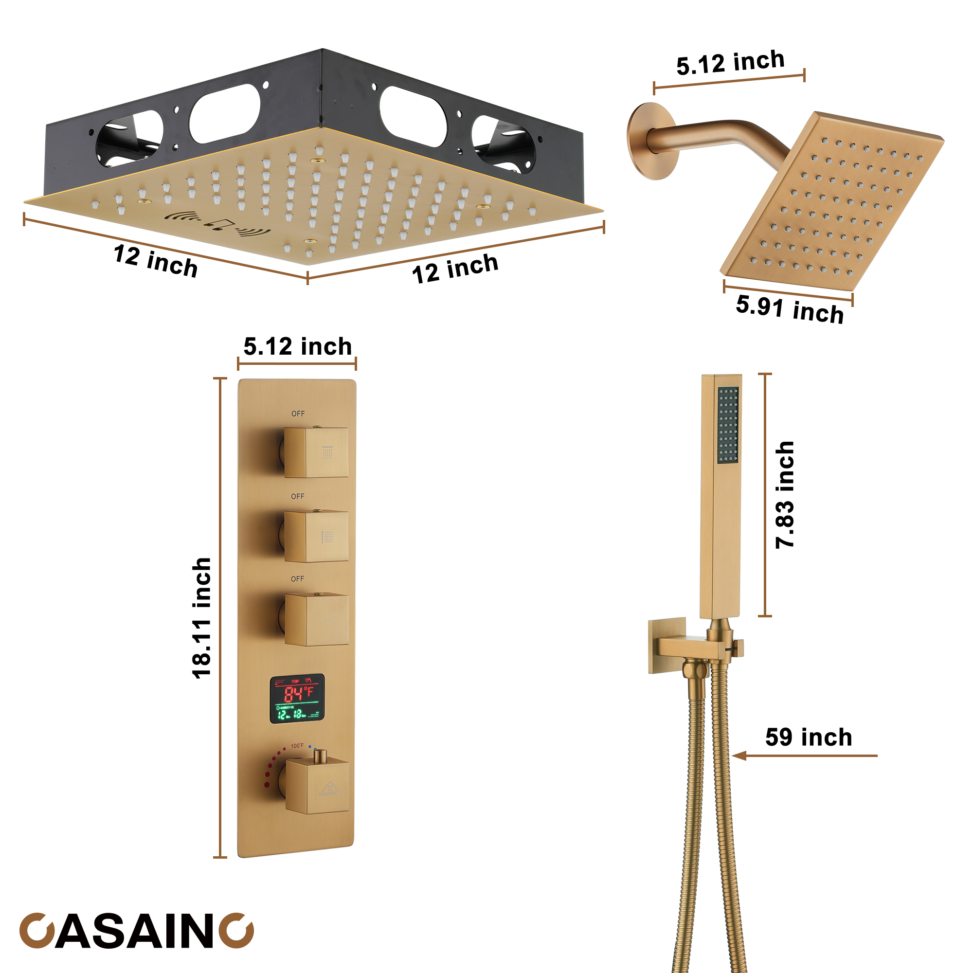 Luxurious Showerhead Shower System With 64 Colors Of Led Lighting And Bluetooth Technology