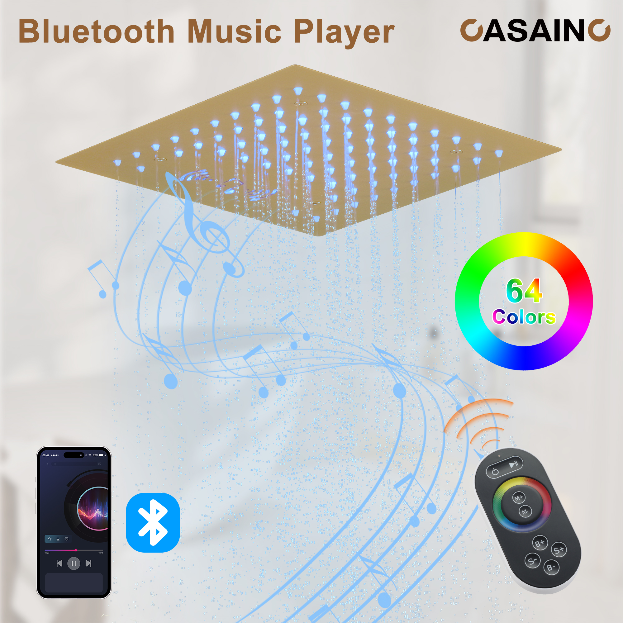 Luxurious Showerhead Shower System With 64 Colors Of Led Lighting And Bluetooth Technology