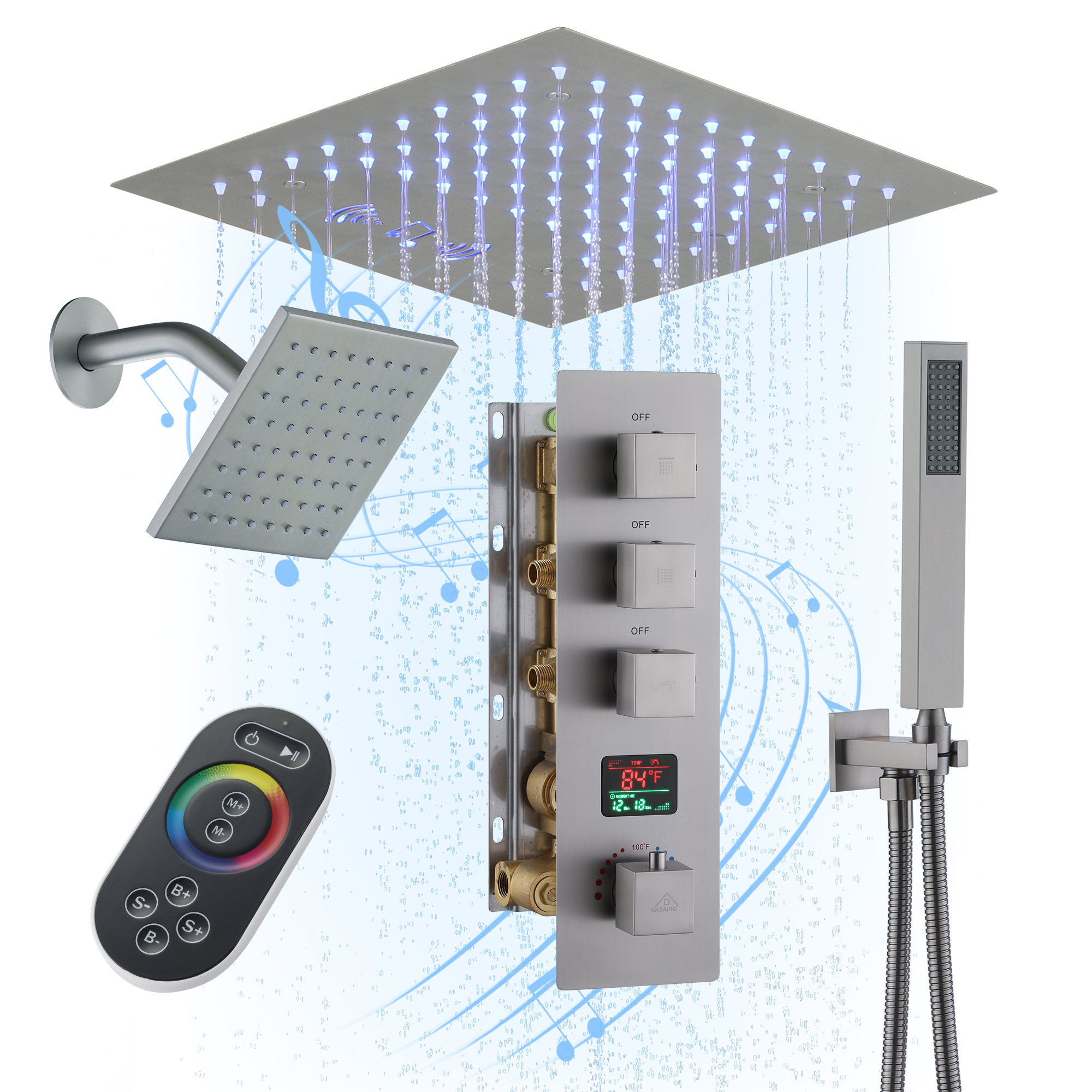 Luxurious Showerhead Shower System With 64 Colors Of Led Lighting And Bluetooth Technology to Suit and Deliver a Desirable Bathroom Experience