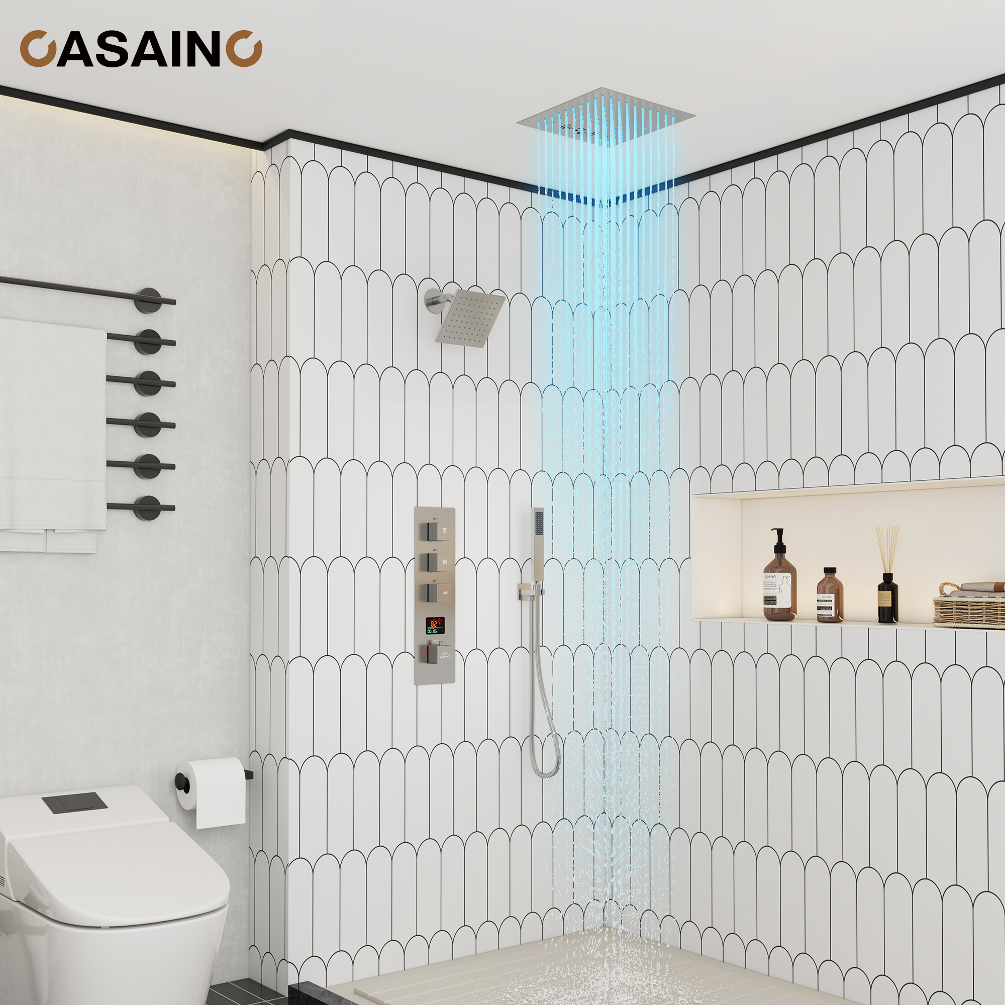 Luxurious Showerhead Shower System With 64 Colors Of Led Lighting And Bluetooth Technology