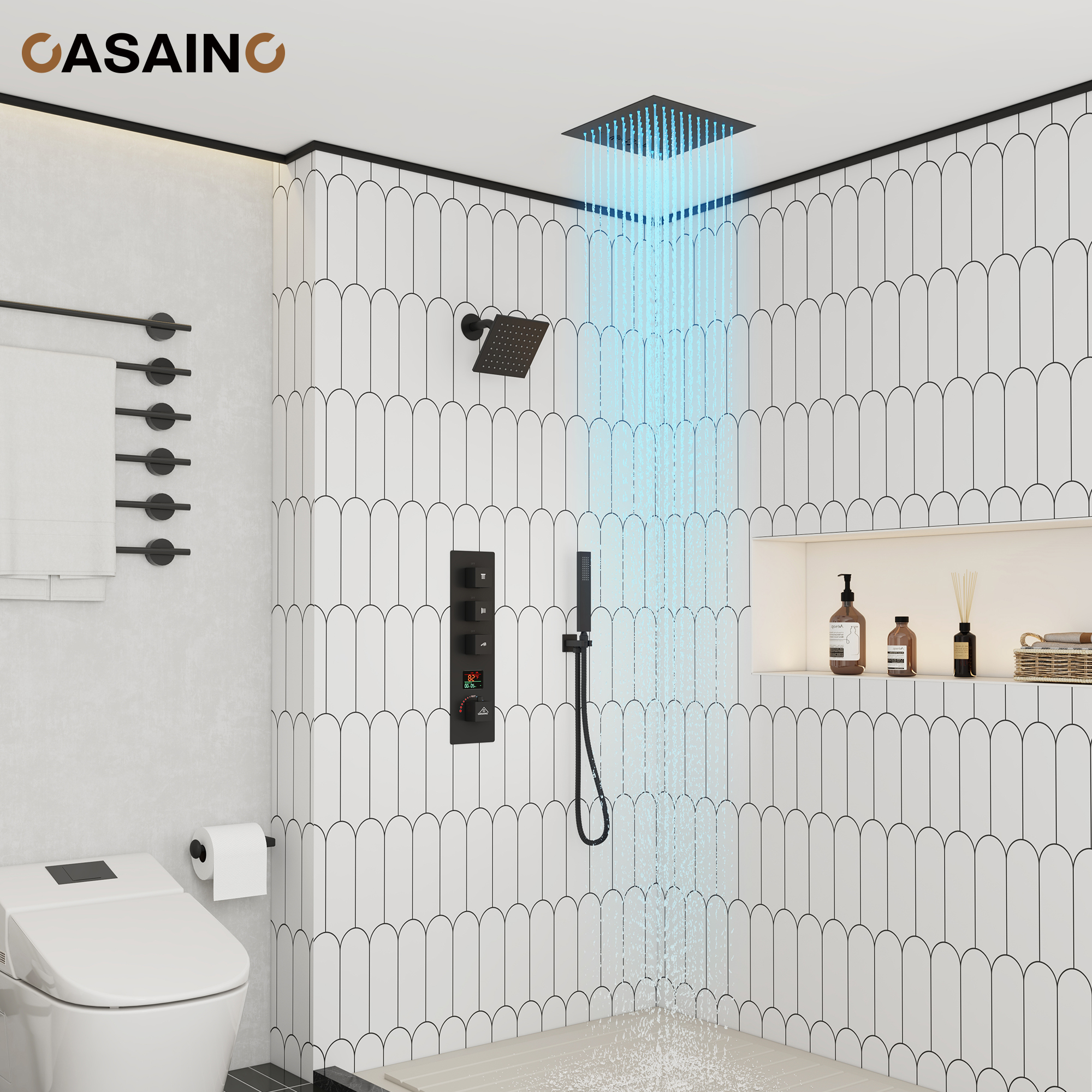 Luxurious Showerhead Shower System With 64 Colors Of Led Lighting And Bluetooth Technology