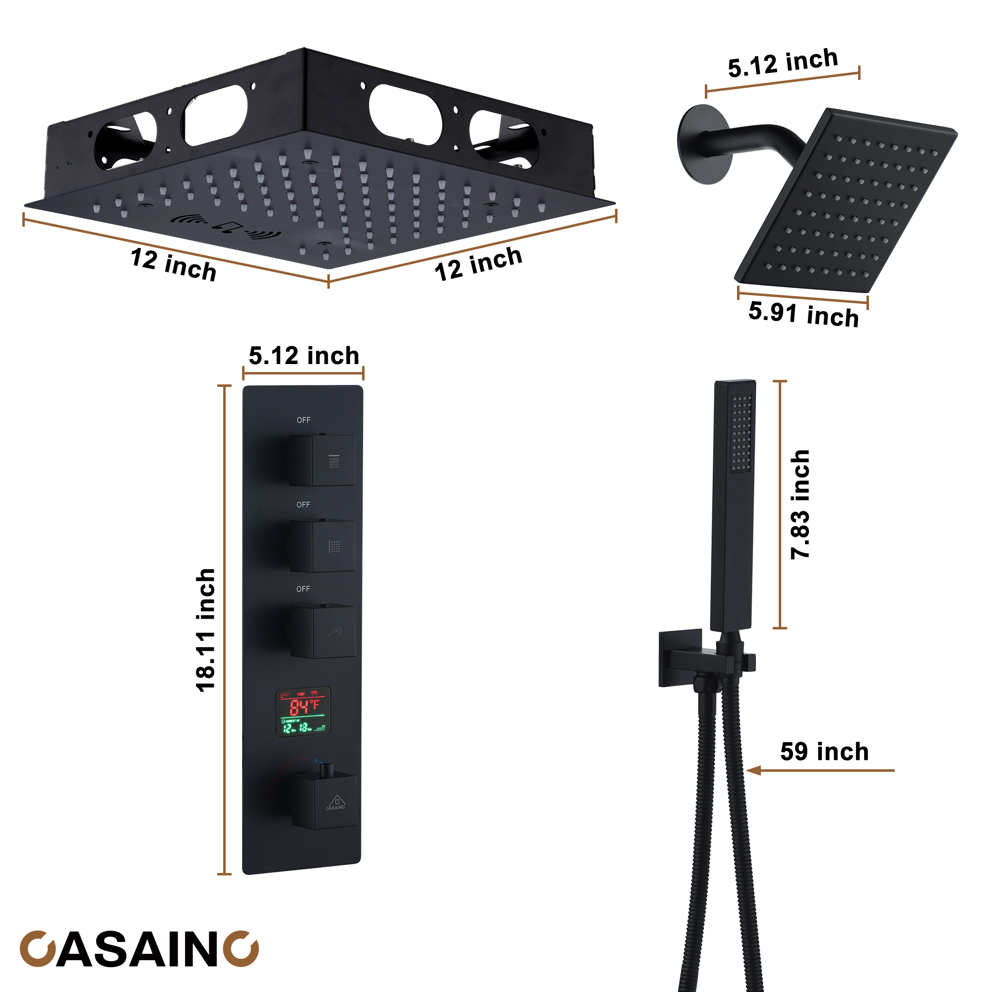 Luxurious Showerhead Shower System With 64 Colors Of Led Lighting And Bluetooth Technology