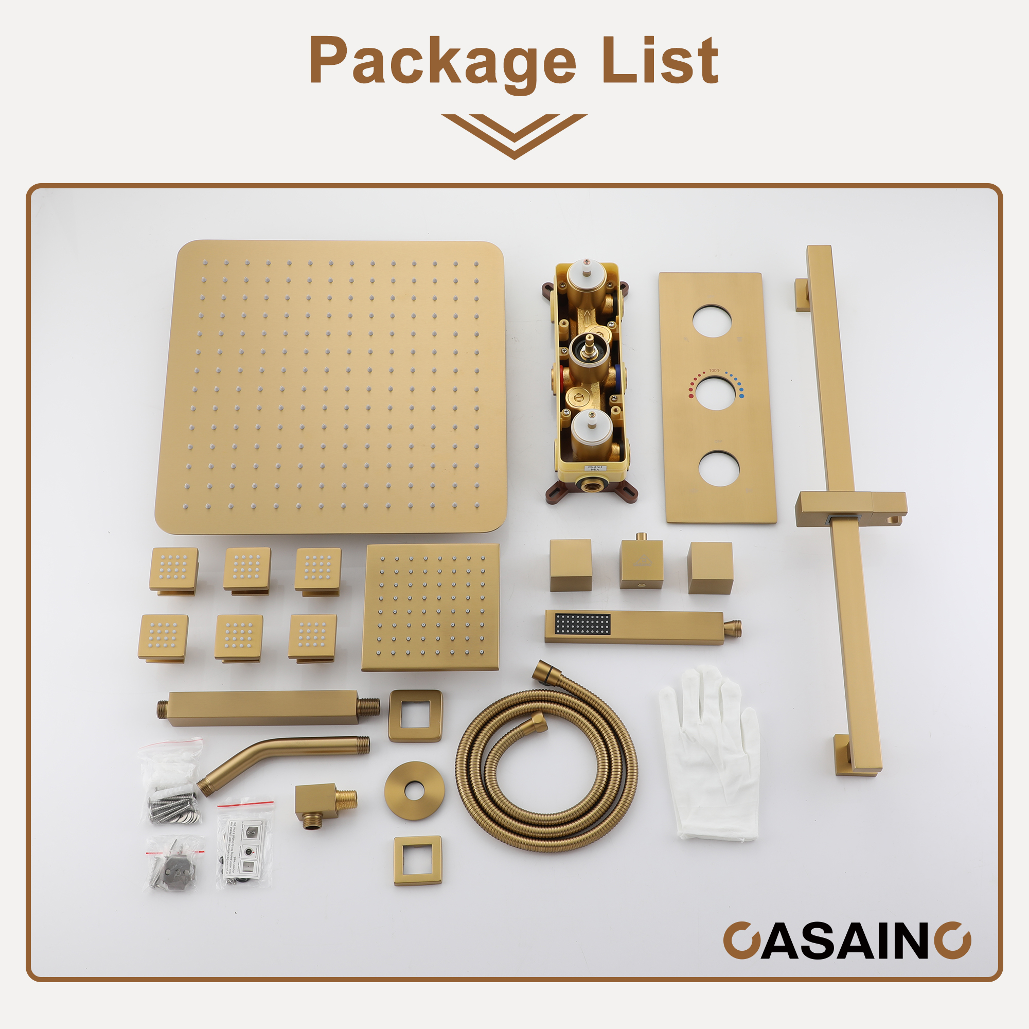 16-Inch Boom Showerhead And 6-Inch Wall Bar Showerhead Deluxe Showerhead Shower System With Slider Bar And 6 Side Sprayers