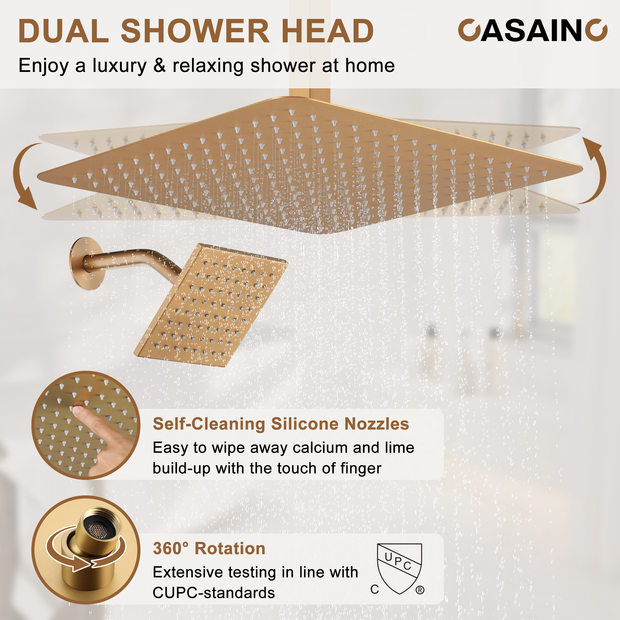 16-Inch Boom Showerhead And 6-Inch Wall Bar Showerhead Deluxe Showerhead Shower System With Slider Bar And 6 Side Sprayers