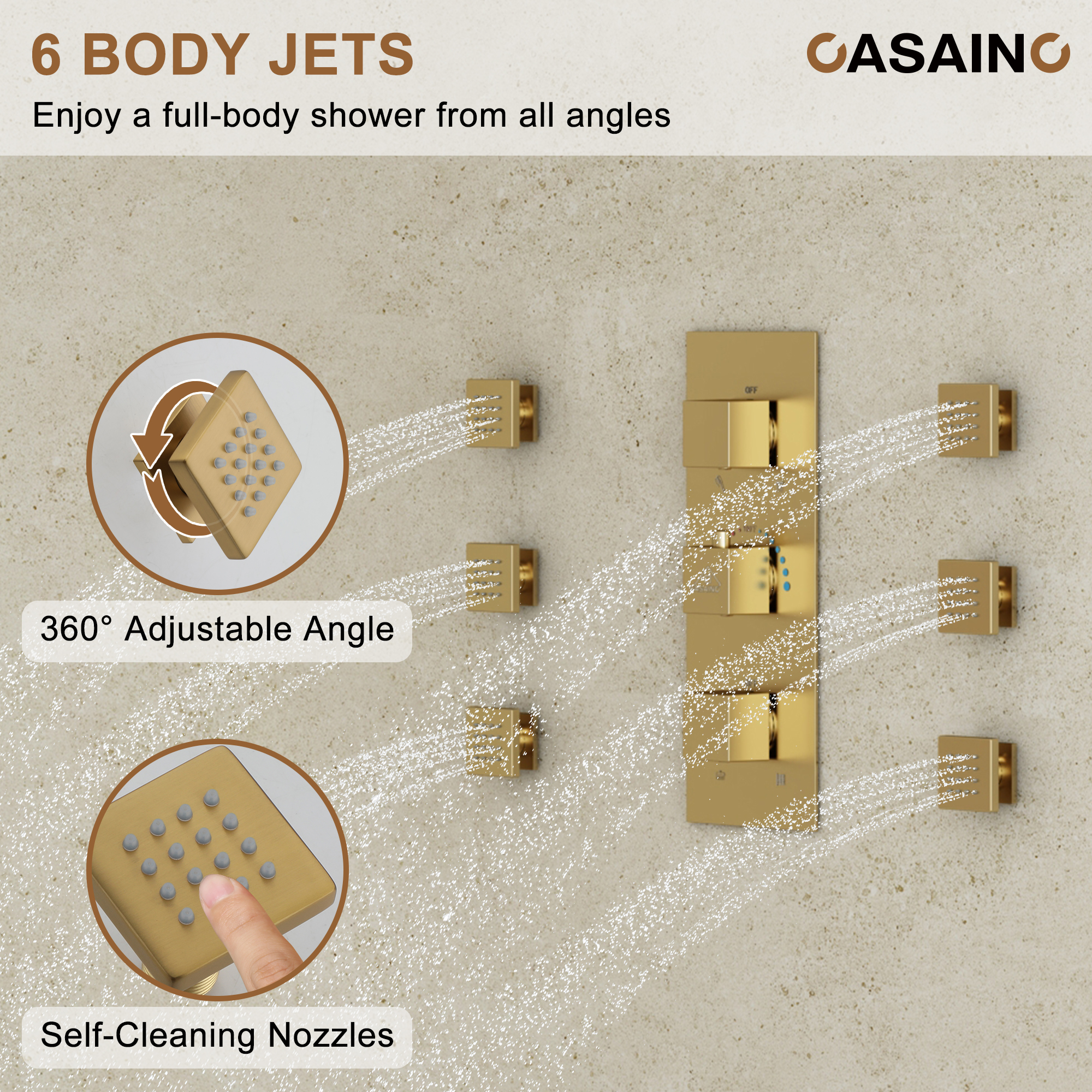 16-Inch Boom Showerhead And 6-Inch Wall Bar Showerhead Deluxe Showerhead Shower System With Slider Bar And 6 Side Sprayers