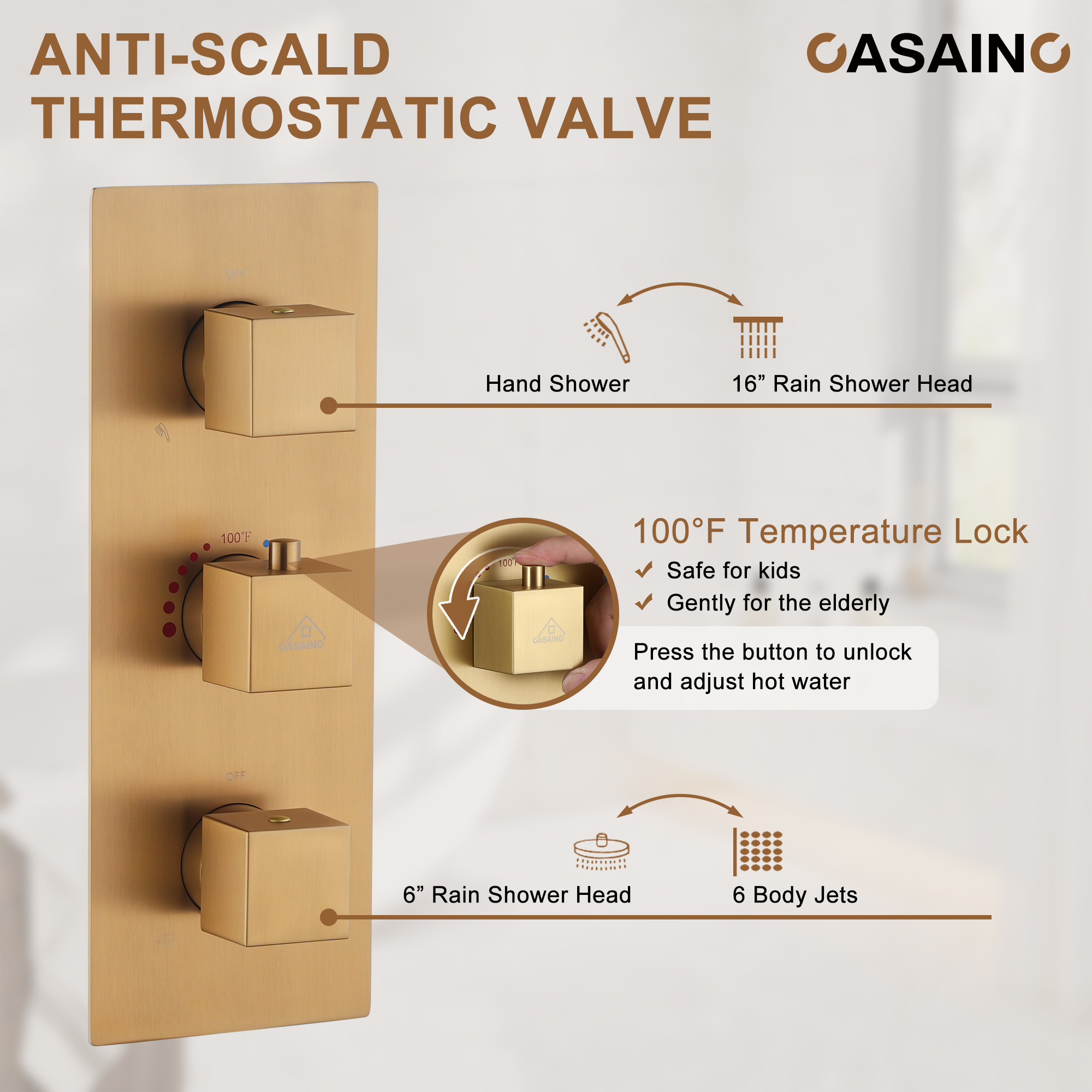 16-Inch Boom Showerhead And 6-Inch Wall Bar Showerhead Deluxe Showerhead Shower System With Slider Bar And 6 Side Sprayers
