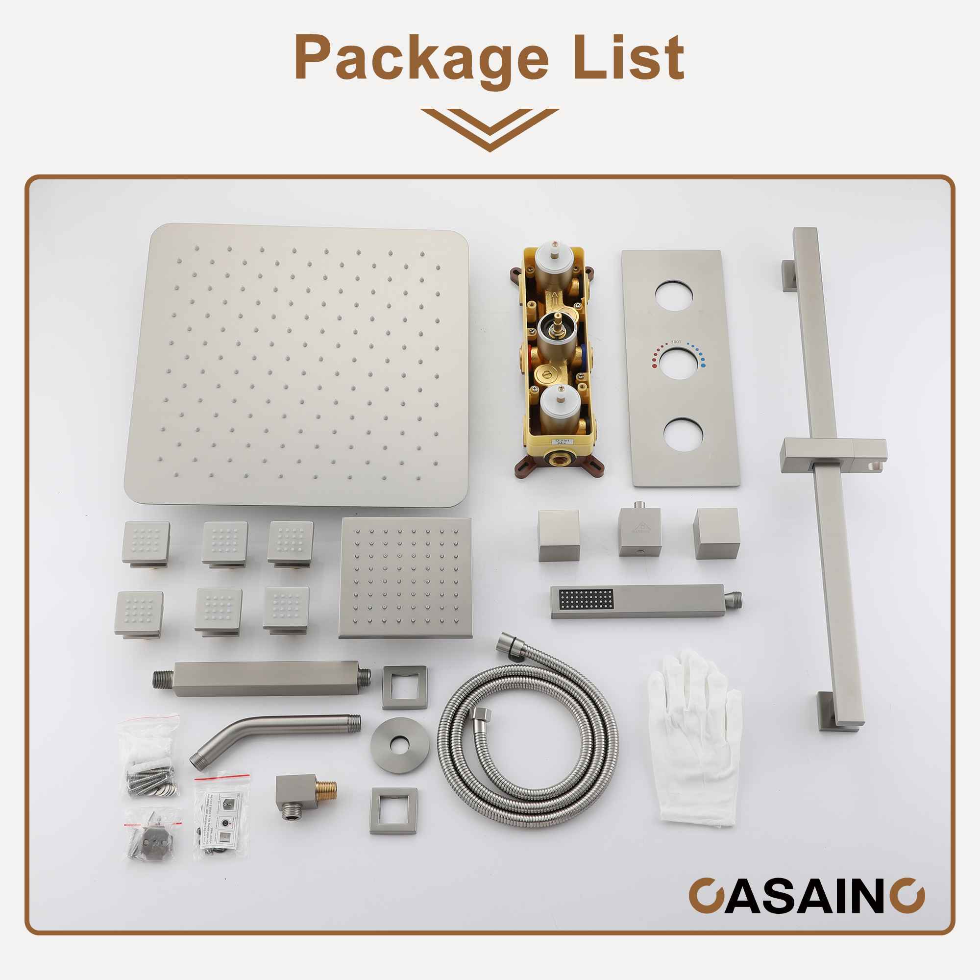 16-Inch Boom Showerhead And 6-Inch Wall Bar Showerhead Deluxe Showerhead Shower System With Slider Bar And 6 Side Sprayers