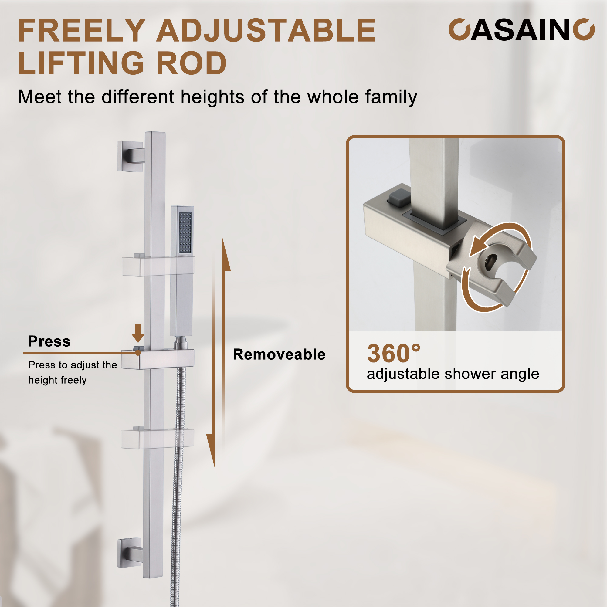 16-Inch Boom Showerhead And 6-Inch Wall Bar Showerhead Deluxe Showerhead Shower System With Slider Bar And 6 Side Sprayers