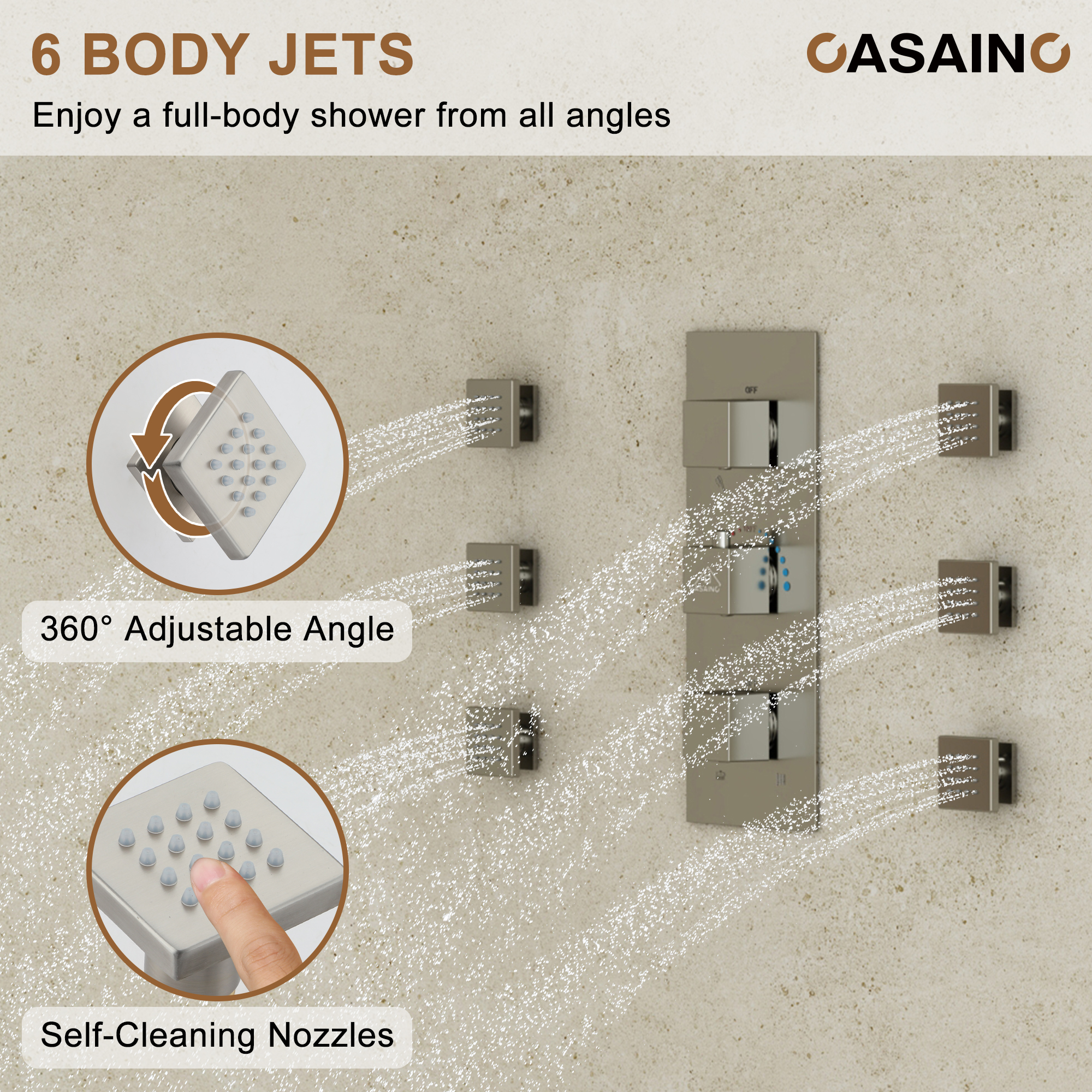 16-Inch Boom Showerhead And 6-Inch Wall Bar Showerhead Deluxe Showerhead Shower System With Slider Bar And 6 Side Sprayers