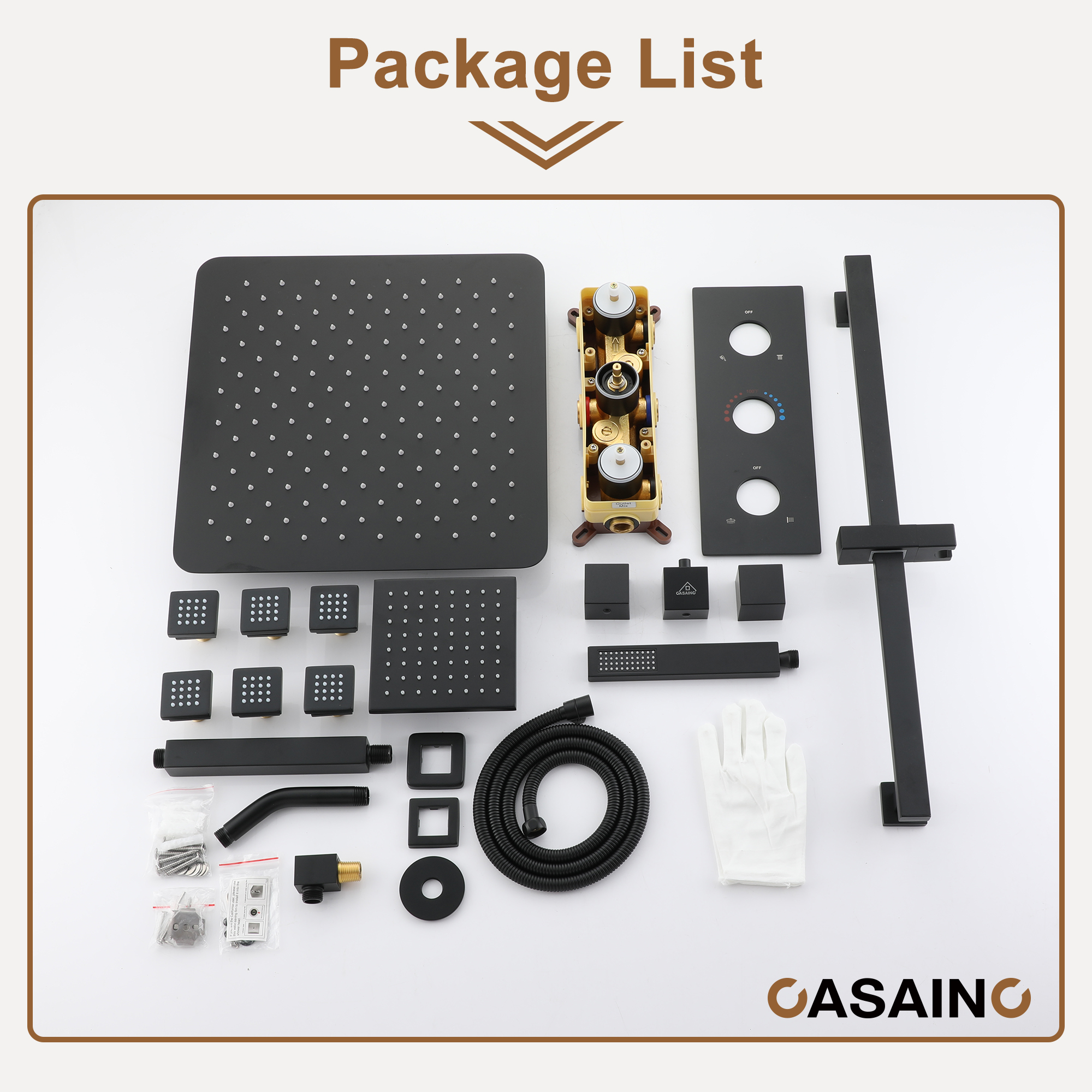 16-Inch Boom Showerhead And 6-Inch Wall Bar Showerhead Deluxe Showerhead Shower System With Slider Bar And 6 Side Sprayers