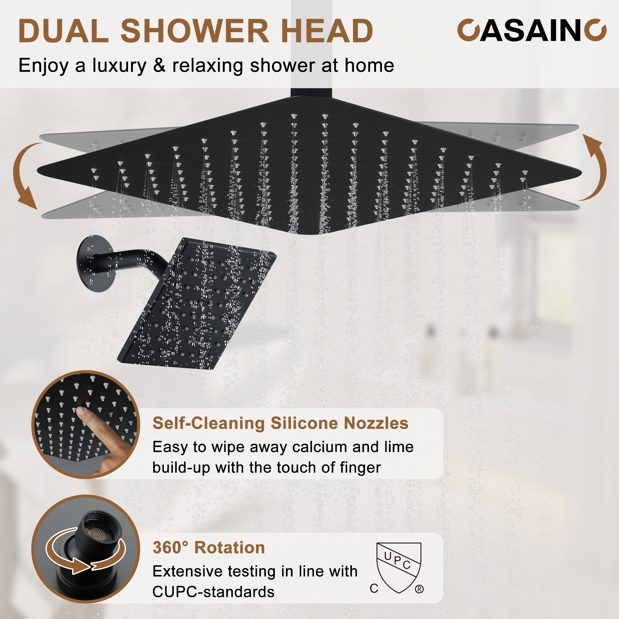 16-Inch Boom Showerhead And 6-Inch Wall Bar Showerhead Deluxe Showerhead Shower System With Slider Bar And 6 Side Sprayers