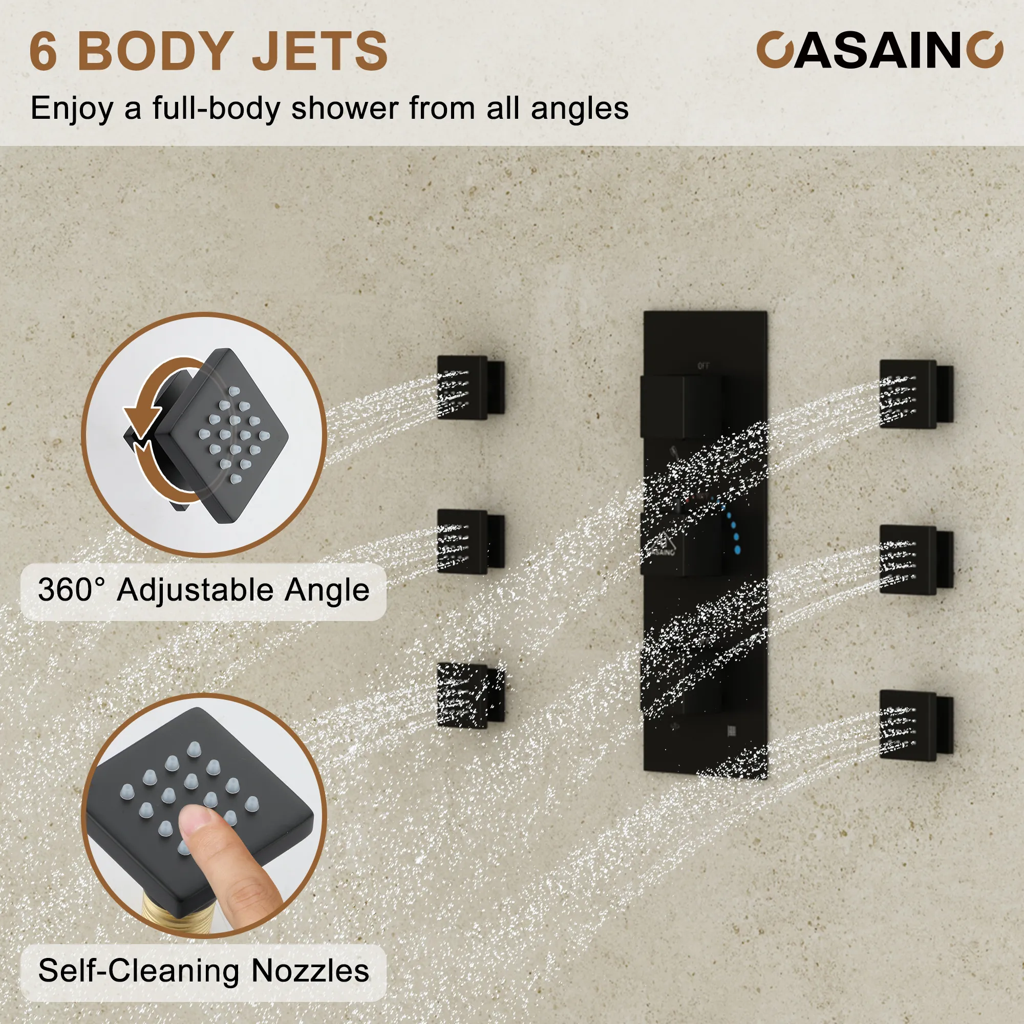 Luxury shower system with 6 body jets