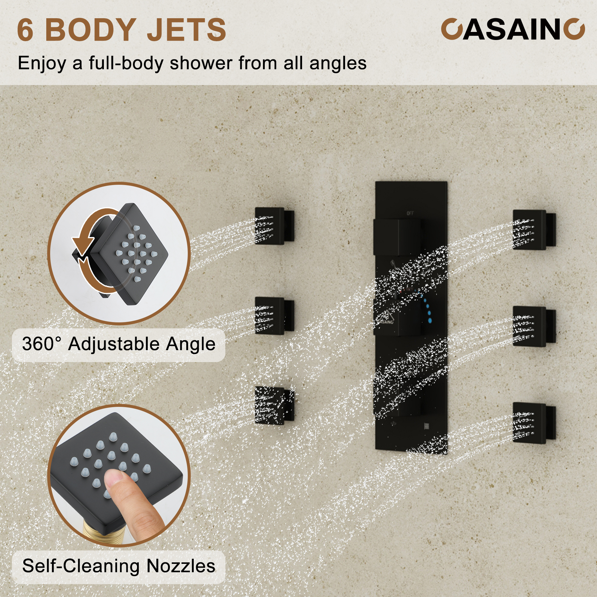 16-Inch Boom Showerhead And 6-Inch Wall Bar Showerhead Deluxe Showerhead Shower System With Slider Bar And 6 Side Sprayers