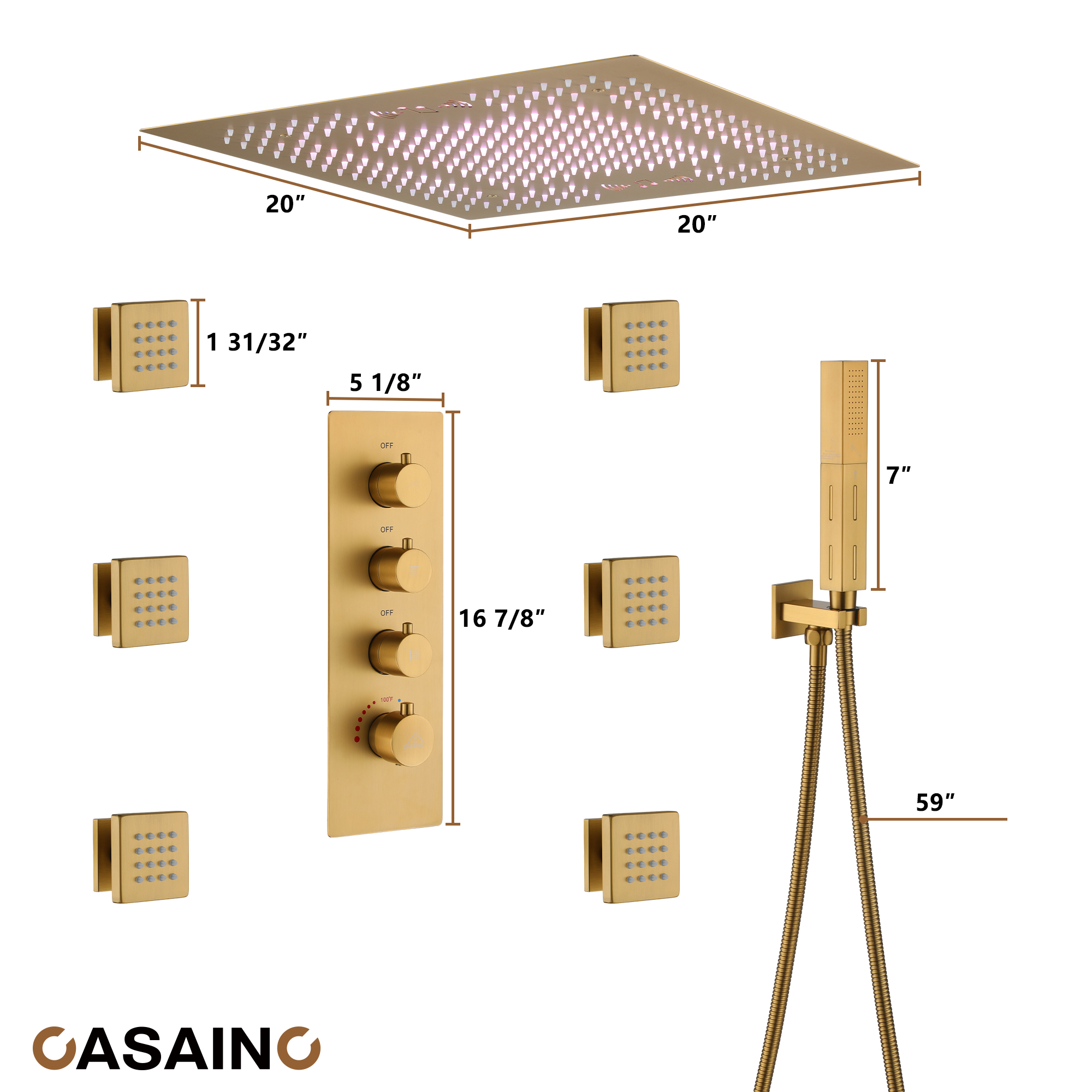20" Thermostatic Shower System with 64 Color LED Lights & Music Function