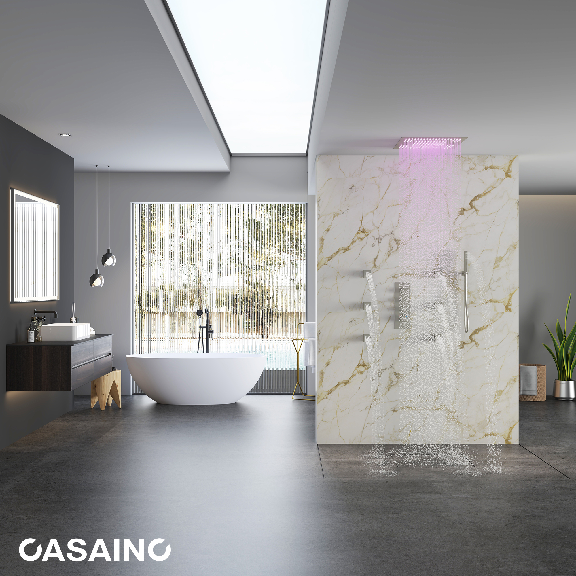 20" Thermostatic Shower System with 64 Color LED Lights & Music Function