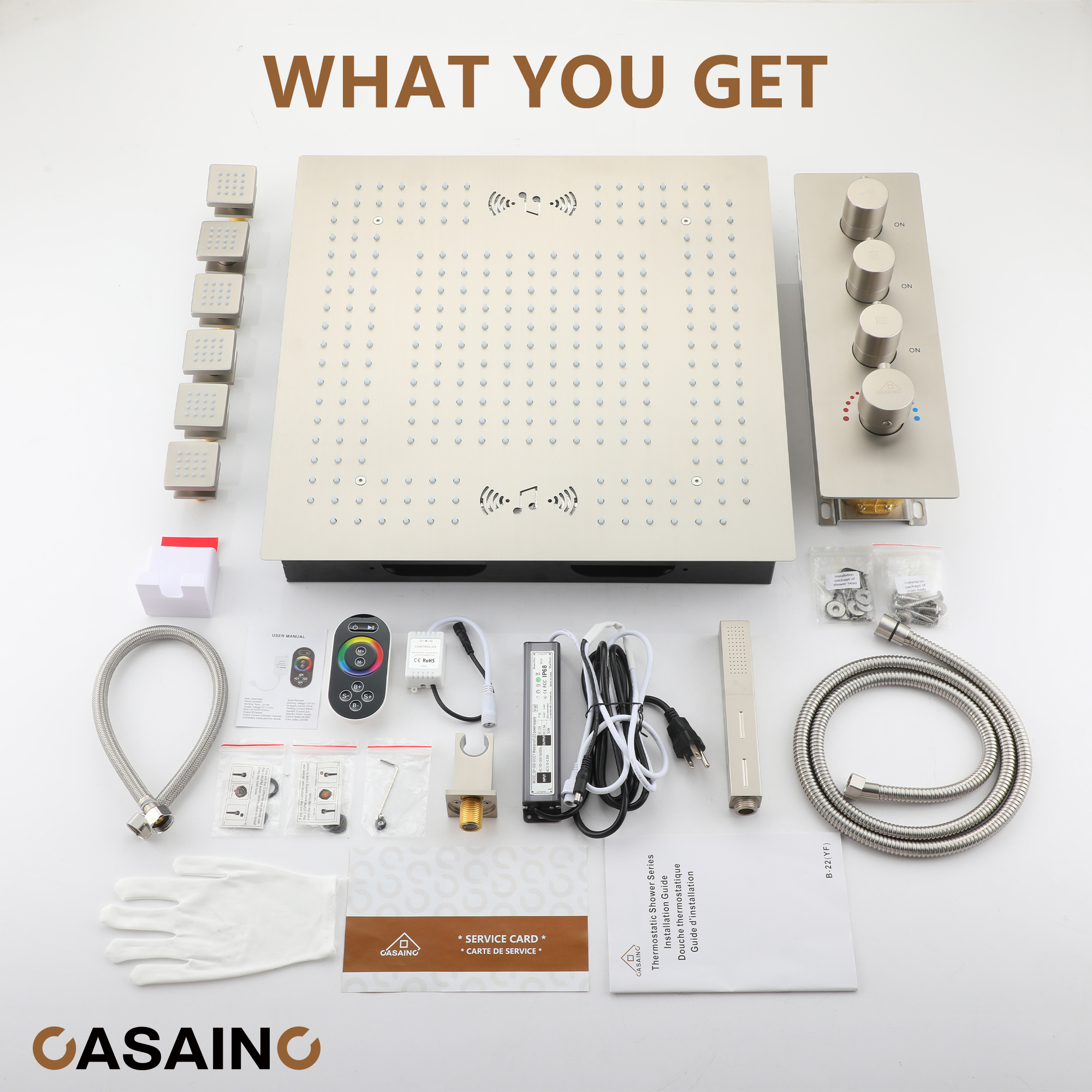 20" Thermostatic Shower System with 64 Color LED Lights & Music Function