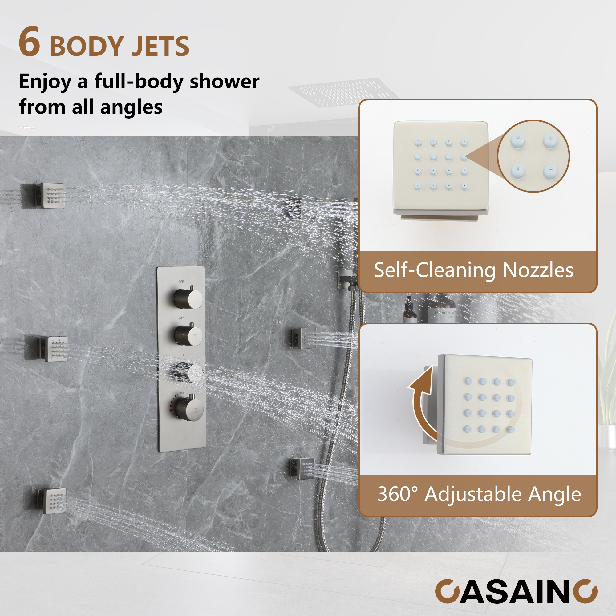 20" Thermostatic Shower System with 64 Color LED Lights & Music Function