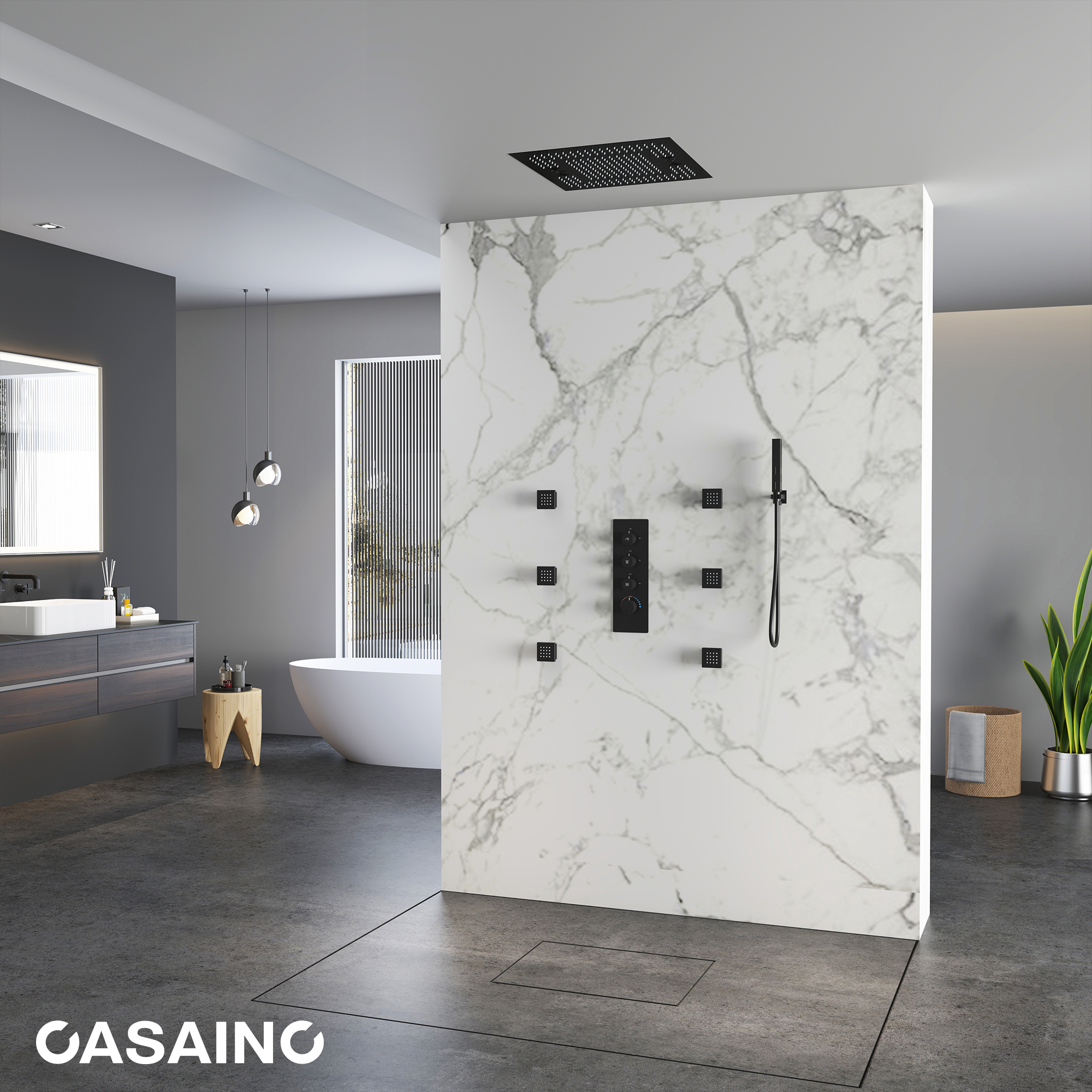 20" Thermostatic Shower System with 64 Color LED Lights & Music Function