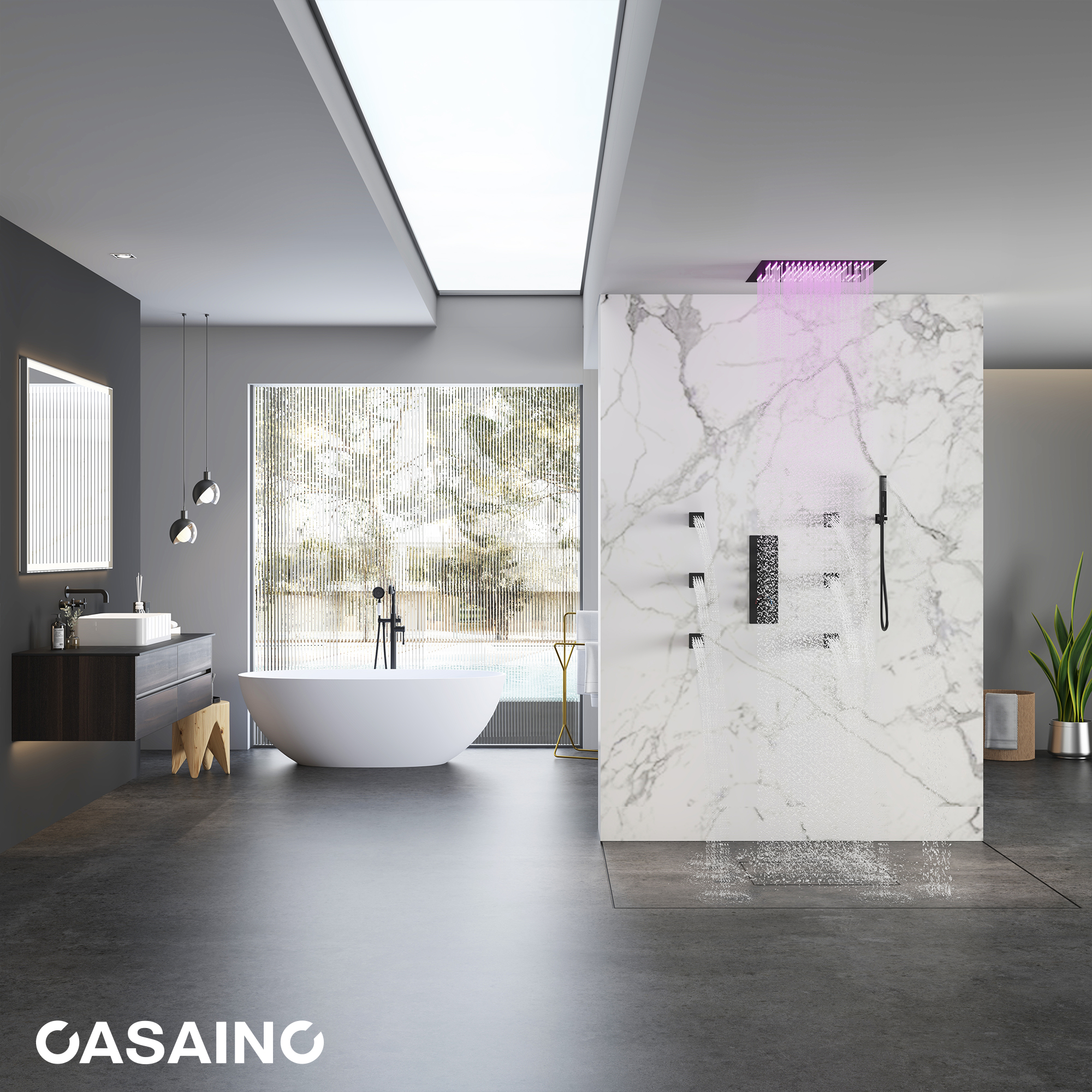 20" Thermostatic Shower System with 64 Color LED Lights & Music Function