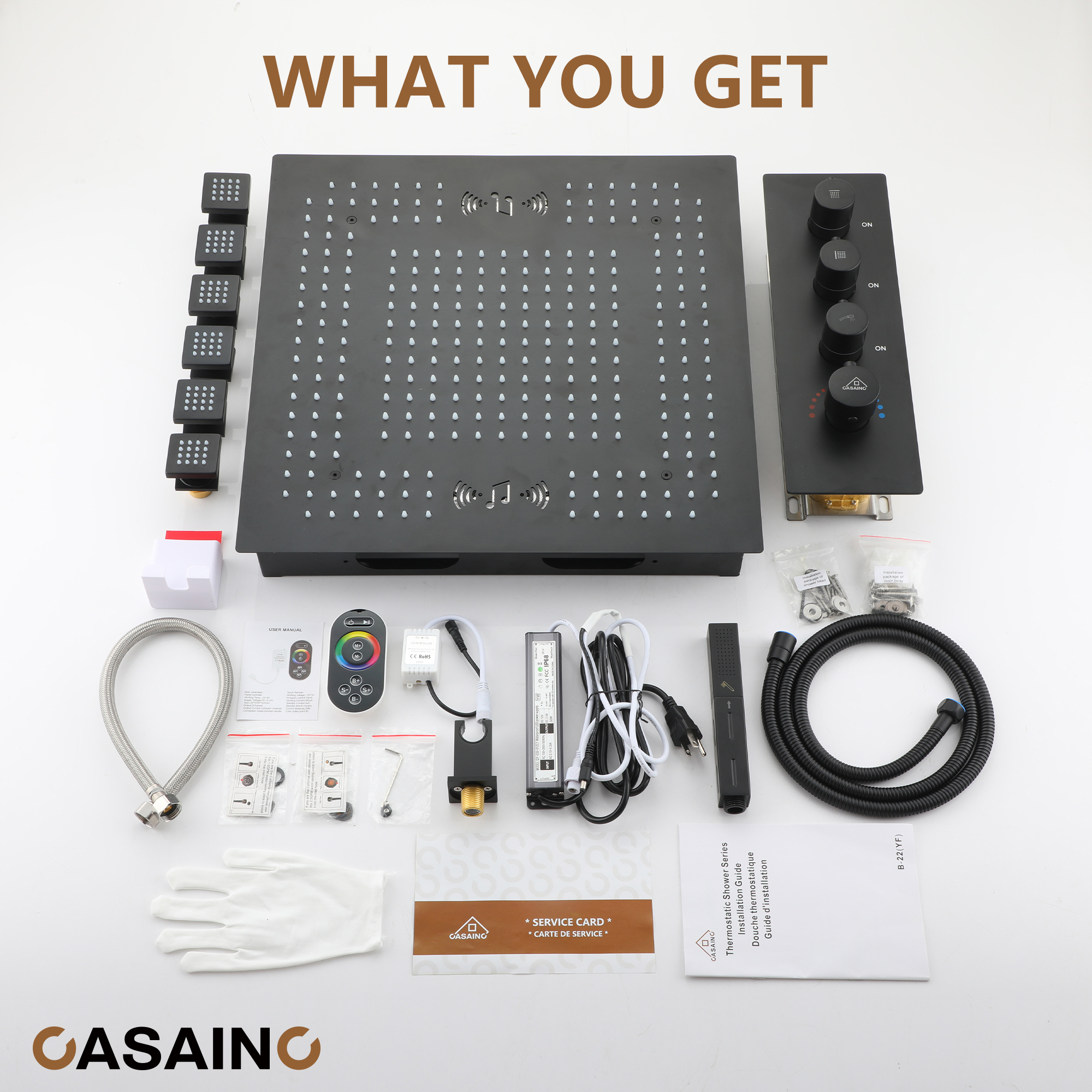 20" Thermostatic Shower System with 64 Color LED Lights & Music Function