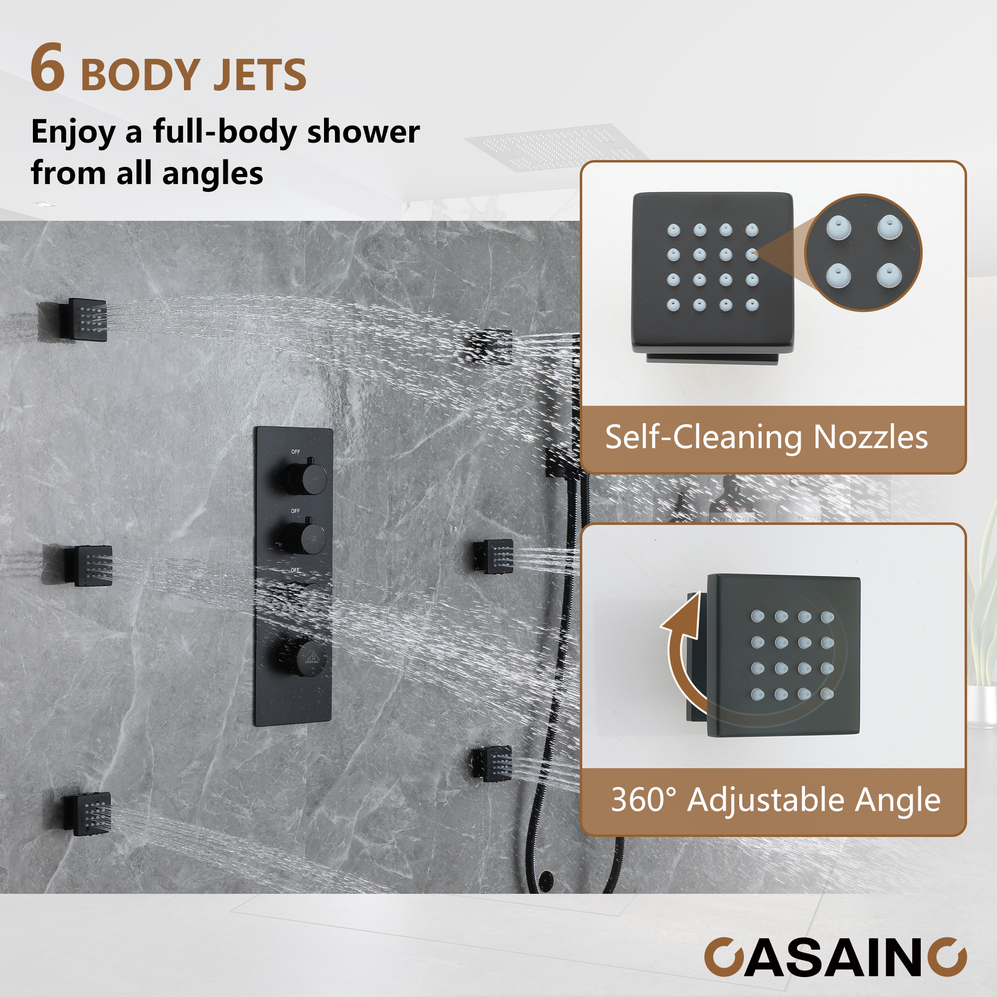 20" Thermostatic Shower System with 64 Color LED Lights & Music Function