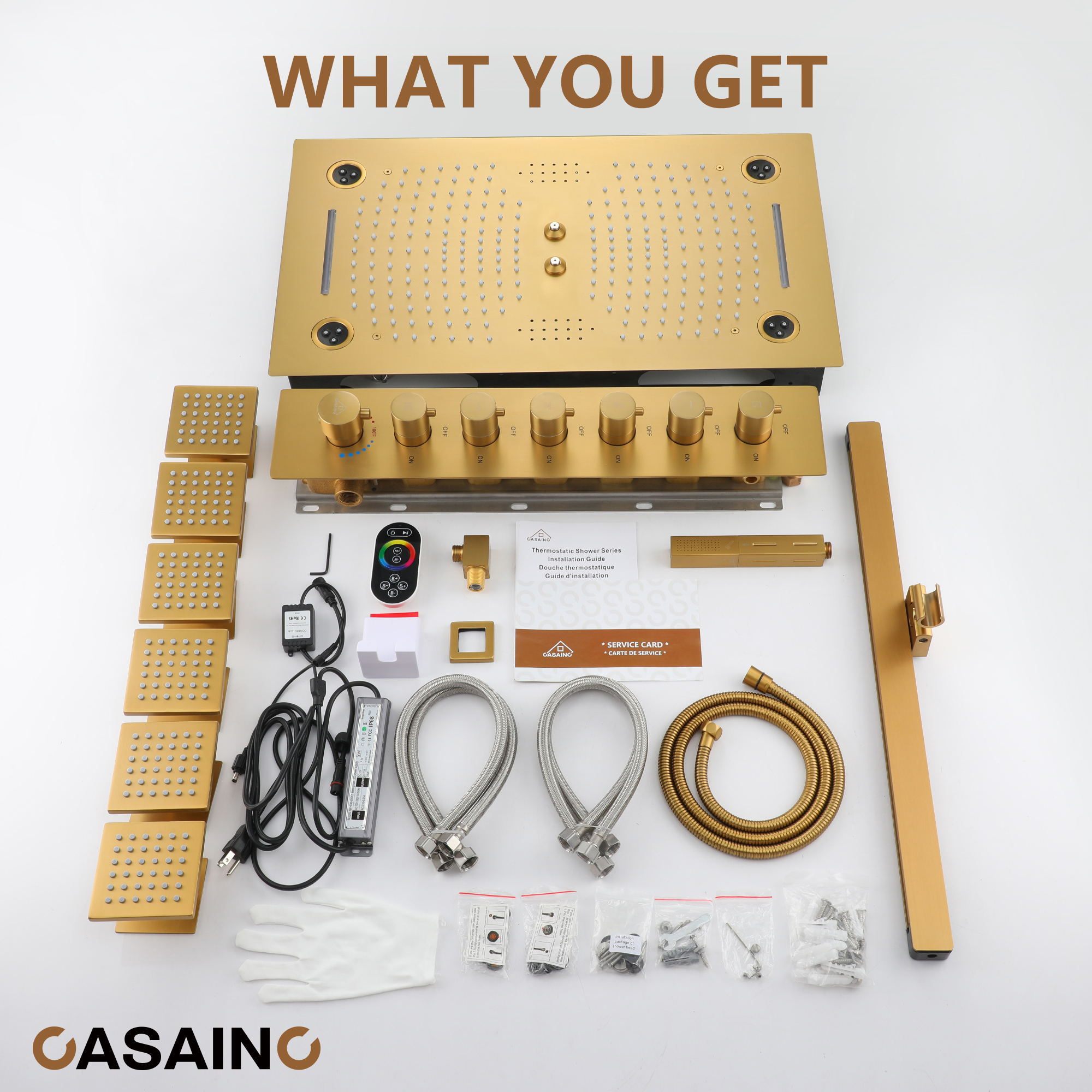 6-Function Luxury Thermostatic Shower System with 64 Color LED Lights & Slide Bar