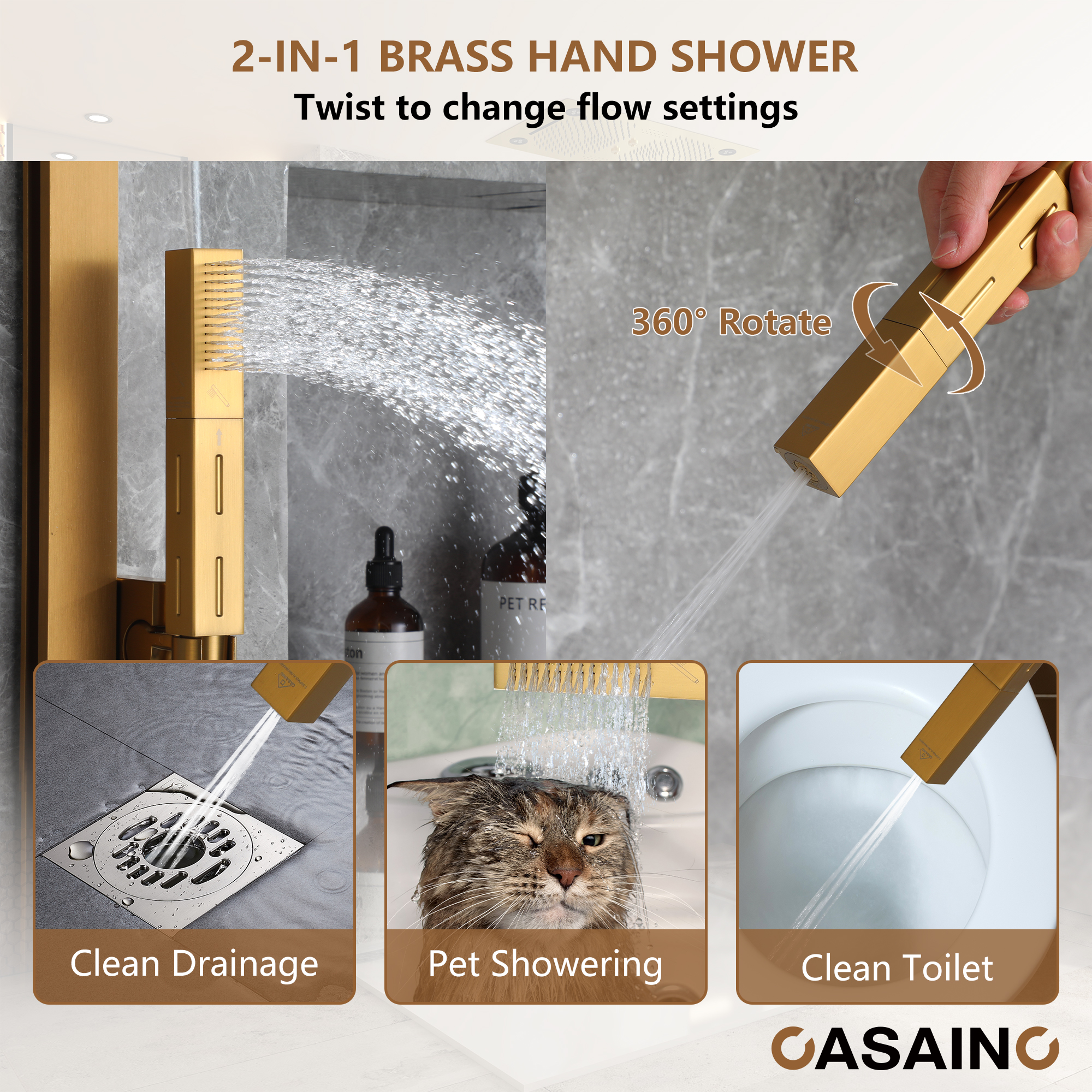 6-Function Luxury Thermostatic Shower System with 64 Color LED Lights & Slide Bar