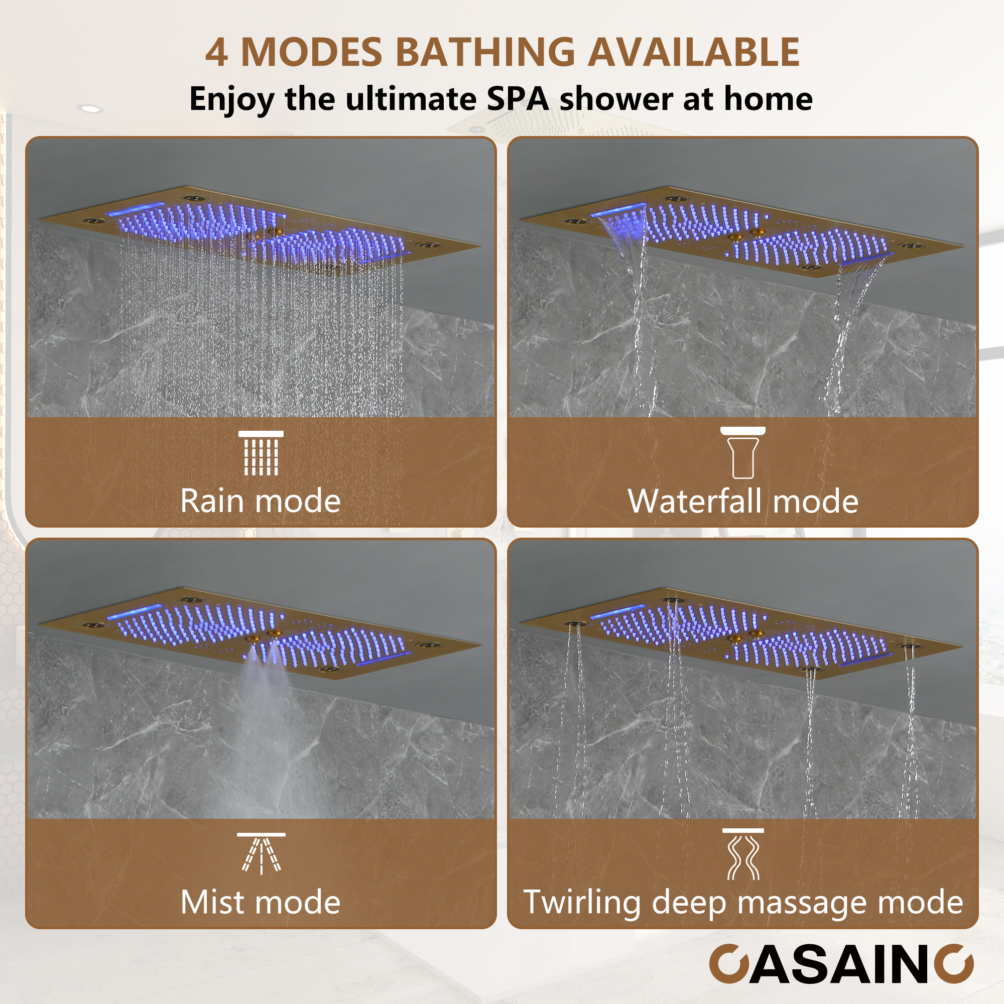 6-Function Luxury Thermostatic Shower System with 64 Color LED Lights & Slide Bar