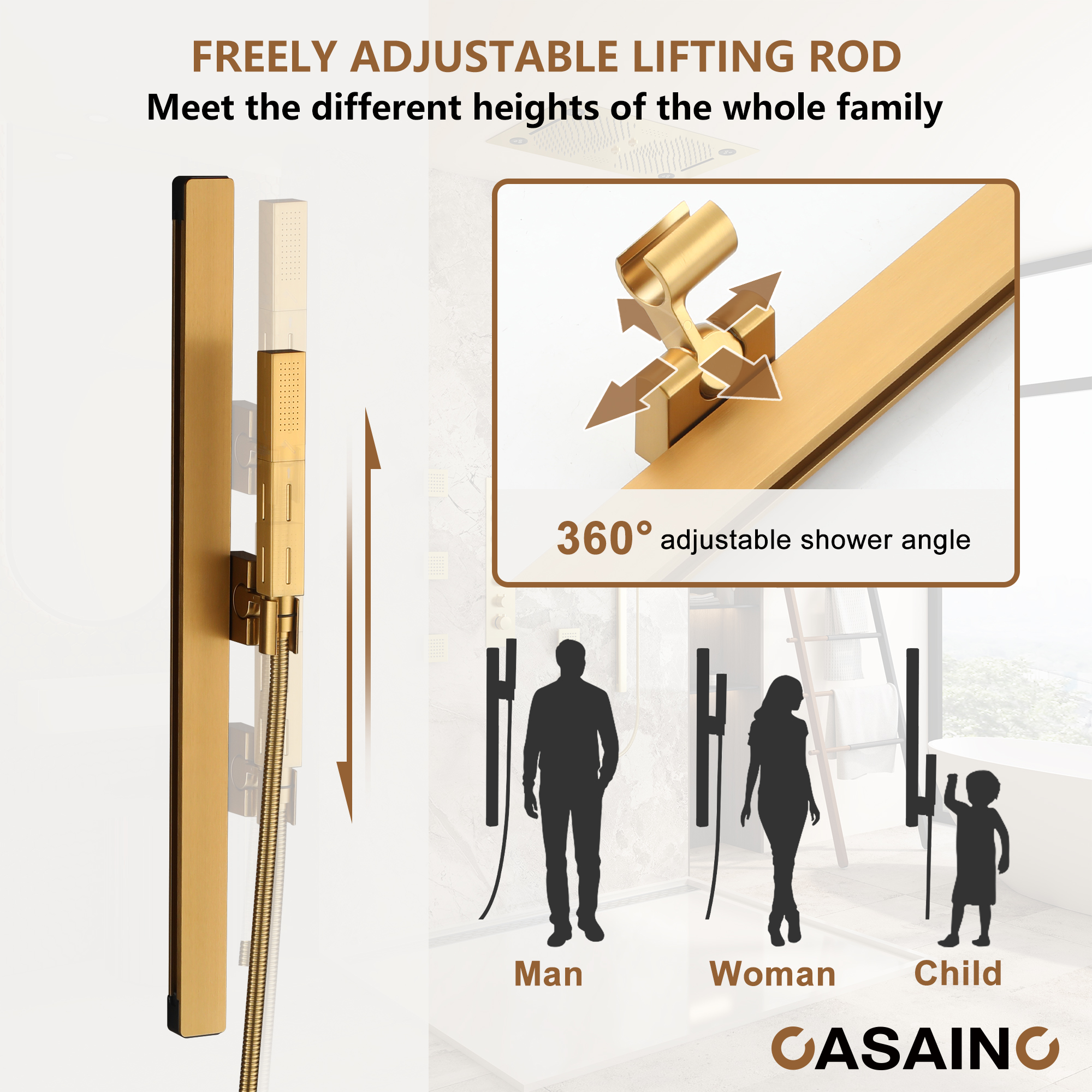 6-Function Luxury Thermostatic Shower System with 64 Color LED Lights & Slide Bar