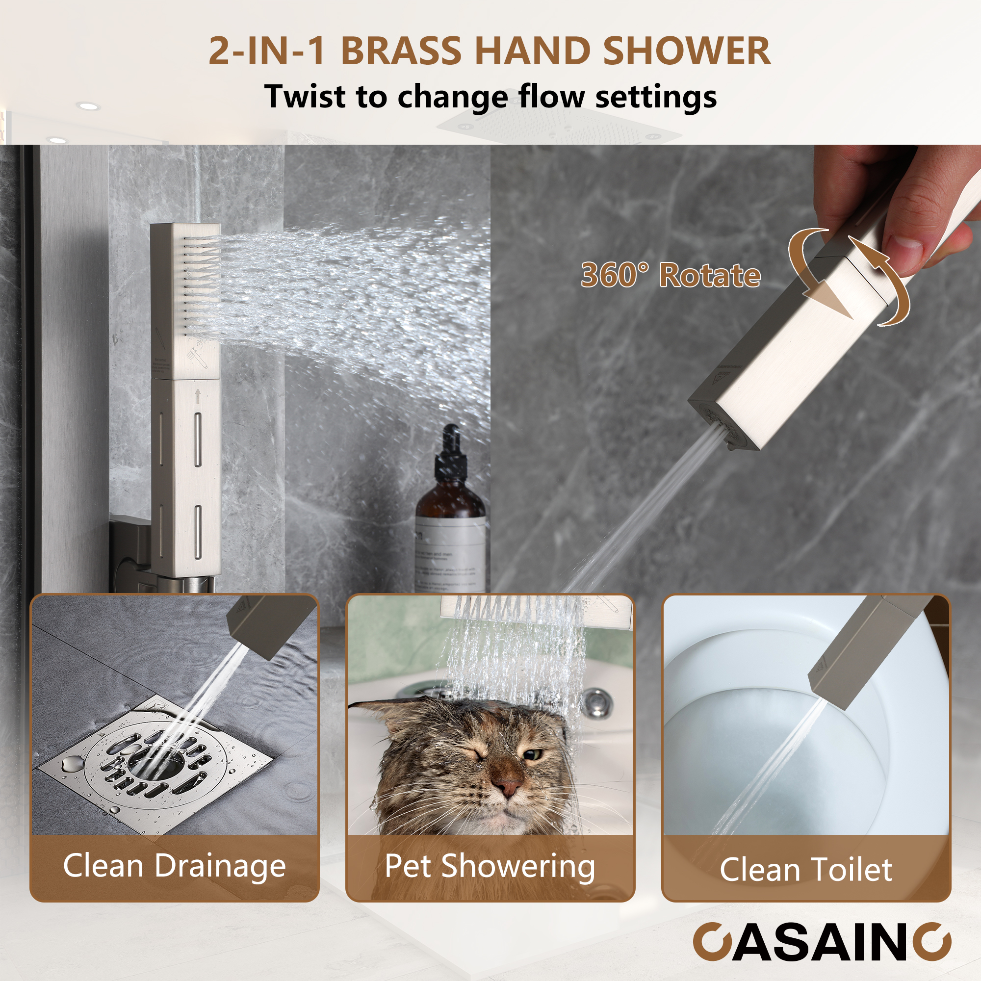 6-Function Luxury Thermostatic Shower System with 64 Color LED Lights & Slide Bar