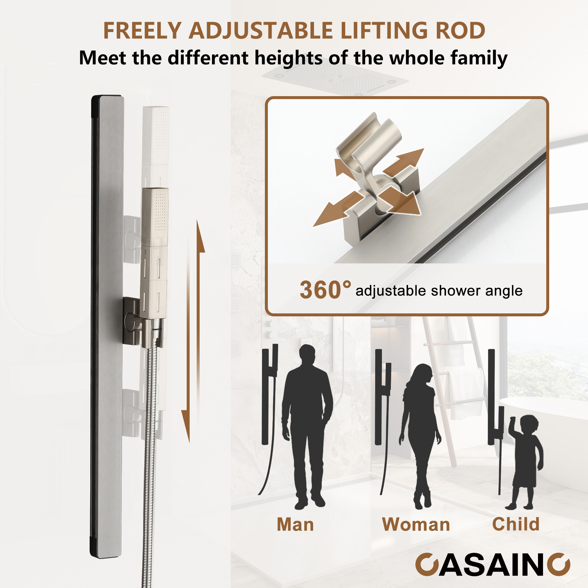 6-Function Luxury Thermostatic Shower System with 64 Color LED Lights & Slide Bar