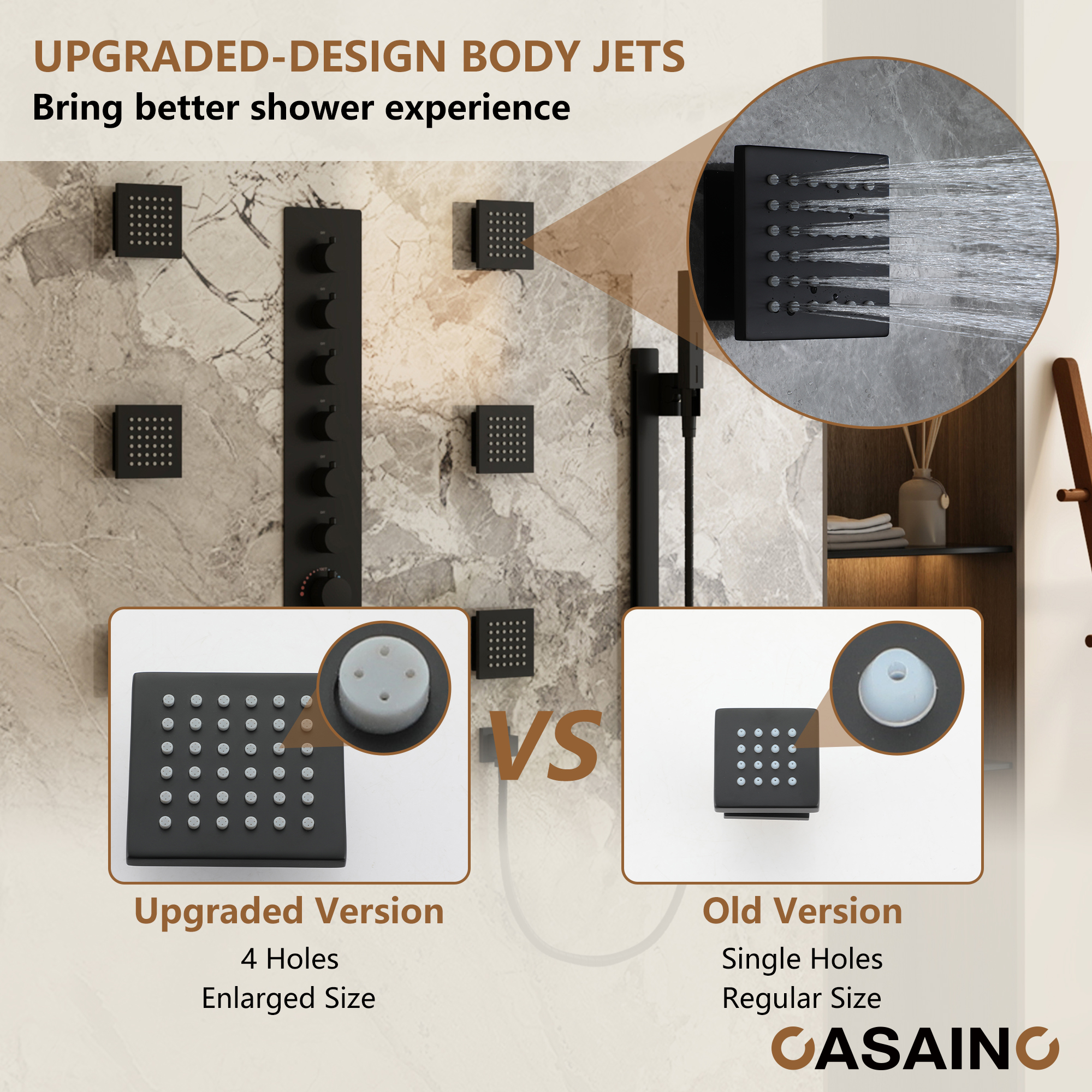 6-Function Luxury Thermostatic Shower System with 64 Color LED Lights & Slide Bar