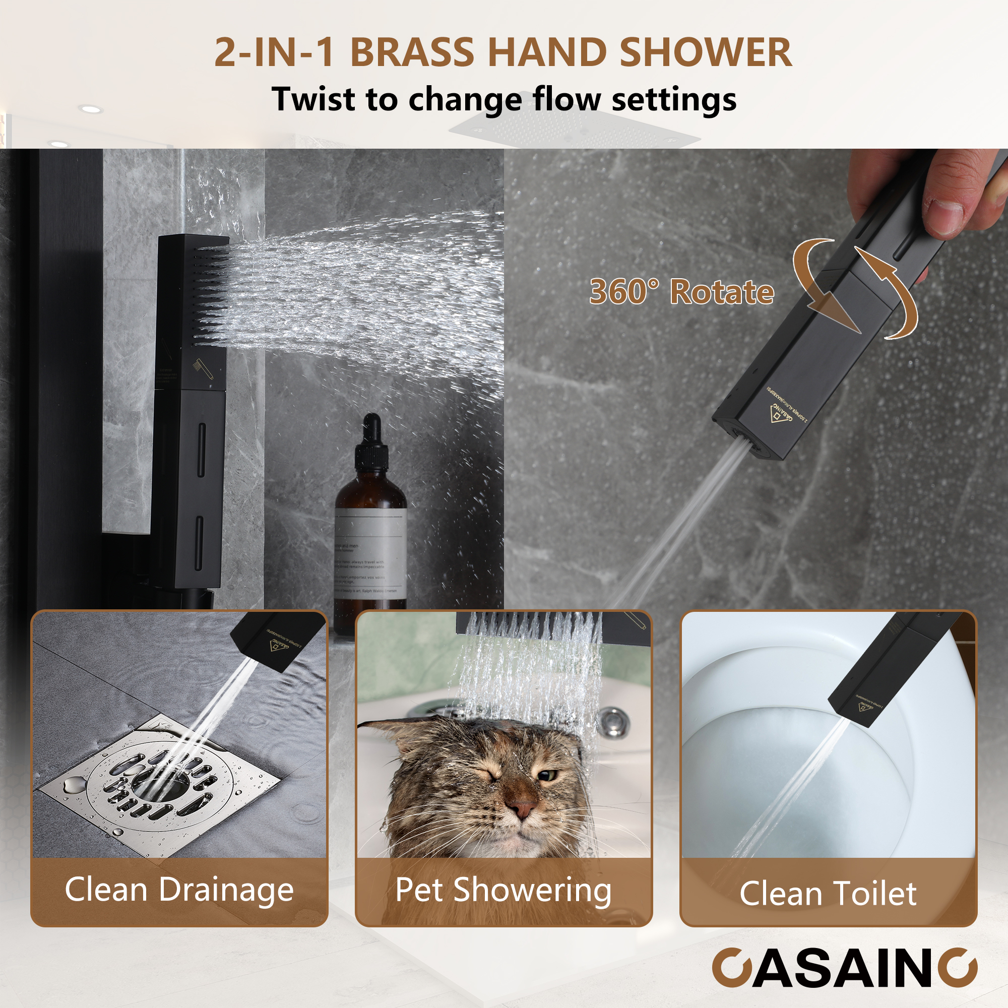 6-Function Luxury Thermostatic Shower System with 64 Color LED Lights & Slide Bar