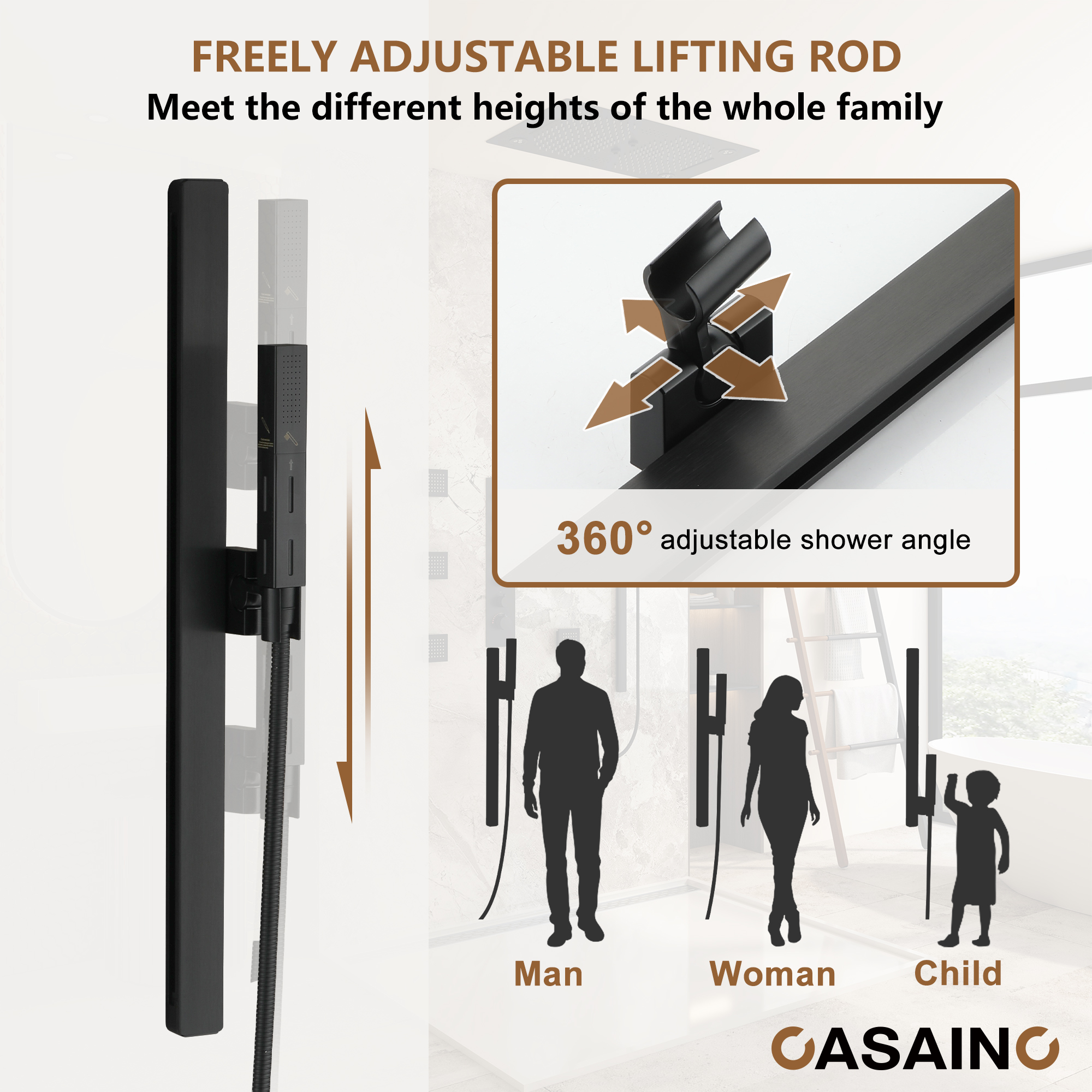 6-Function Luxury Thermostatic Shower System with 64 Color LED Lights & Slide Bar