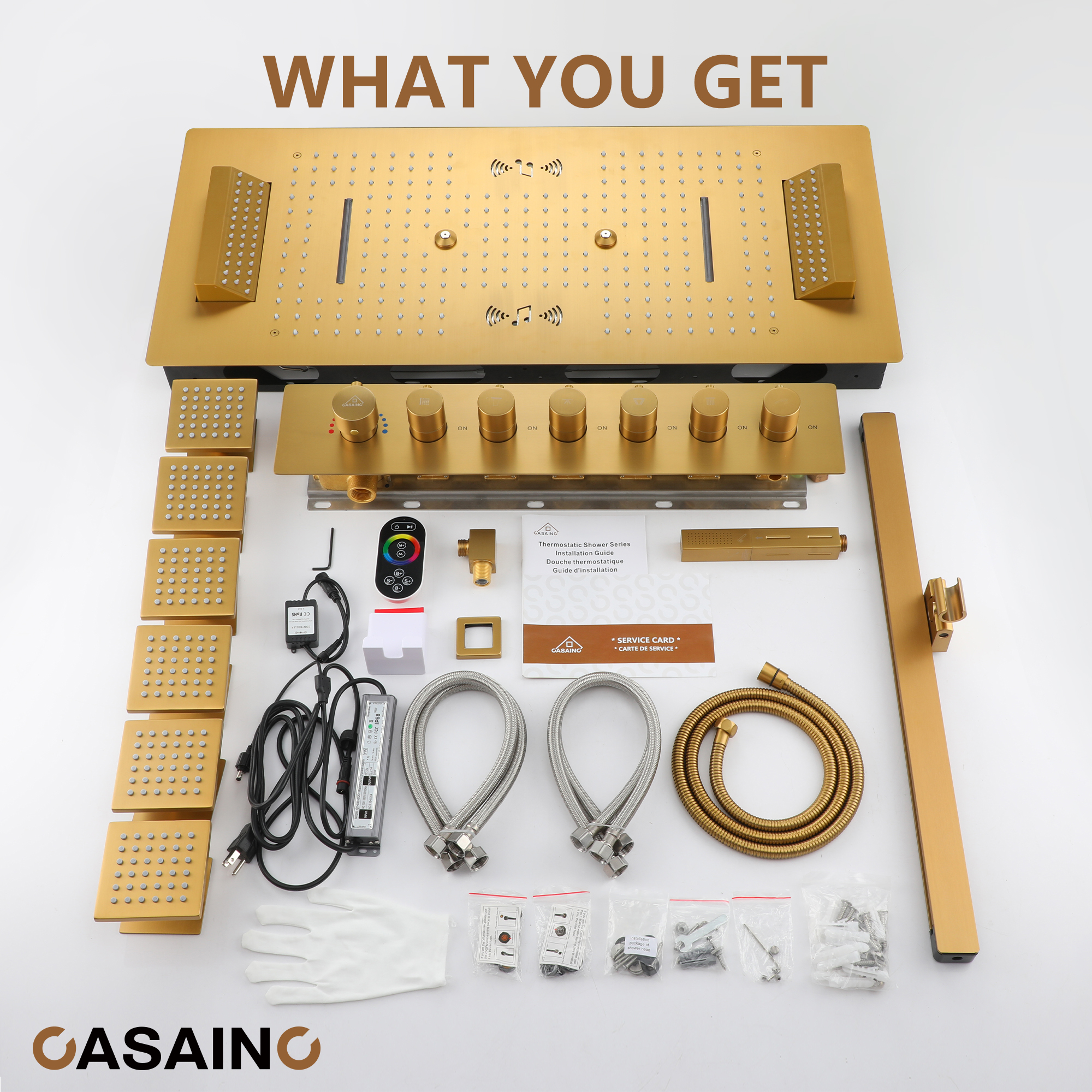 Rectangle Thermostatic Complete Shower System with LED Lights & Slide Bar