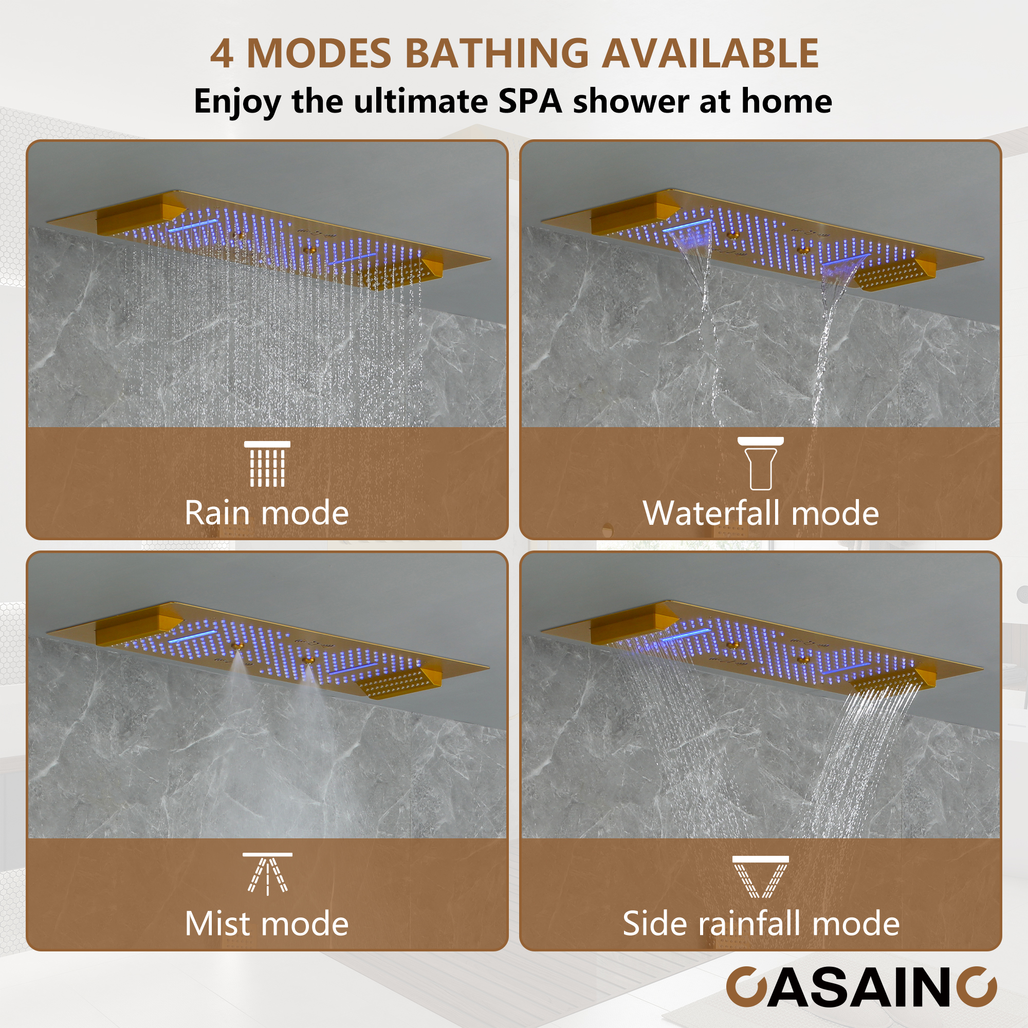 Rectangle Thermostatic Complete Shower System with LED Lights & Slide Bar